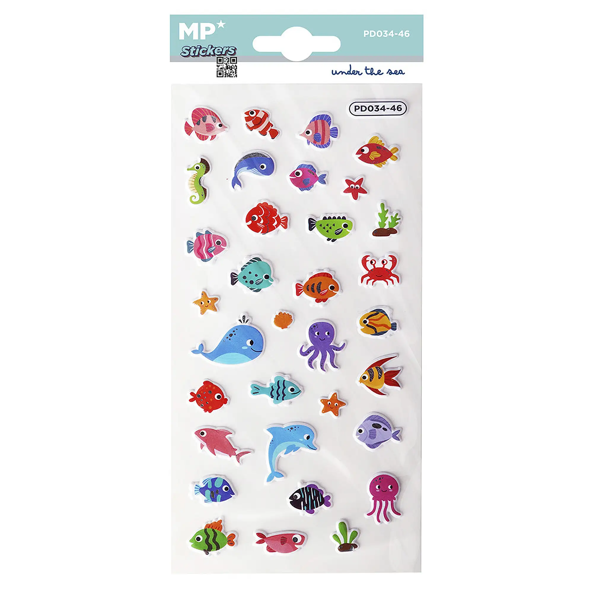 PACK 24 Uds. PEGATINAS STICKERS RELIEVE DISEÑO BAJO EL MAR