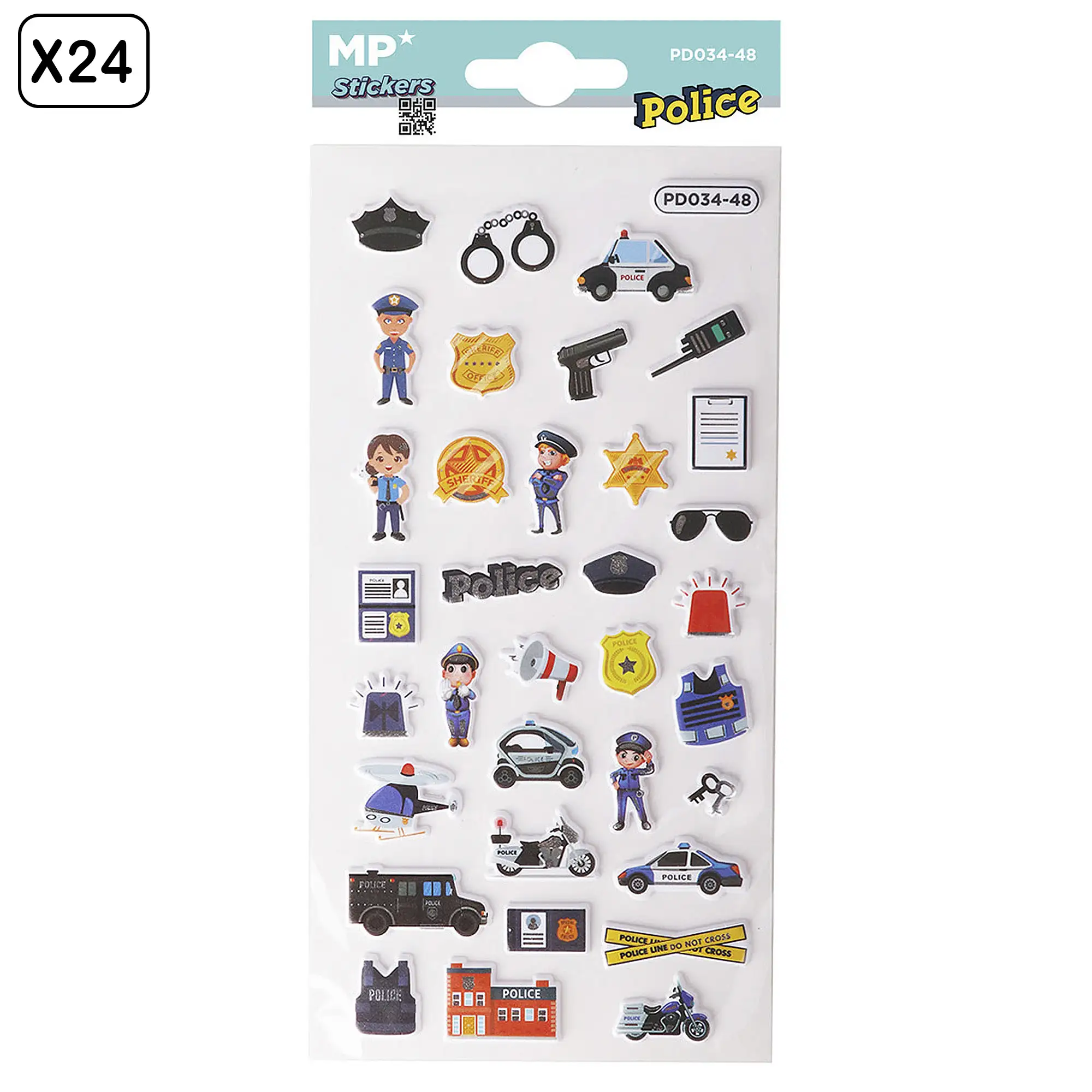 PACK 24 Uds. PEGATINAS STICKERS RELIEVE DISEÑO POLICIA