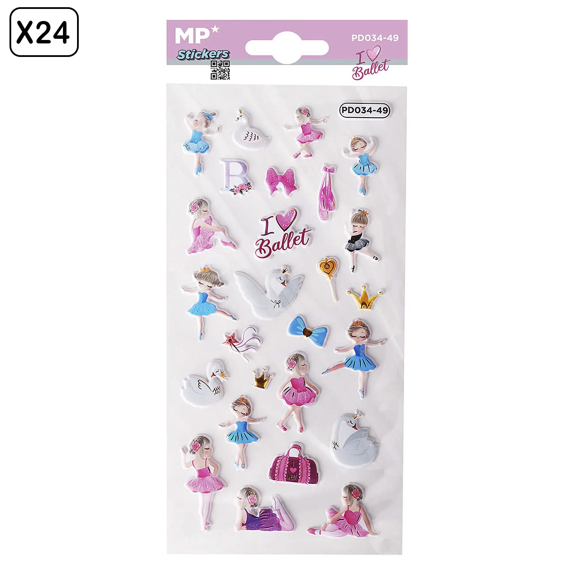 PACK 24 Uds. PEGATINAS STICKERS RELIEVE DISEÑO BALLET
