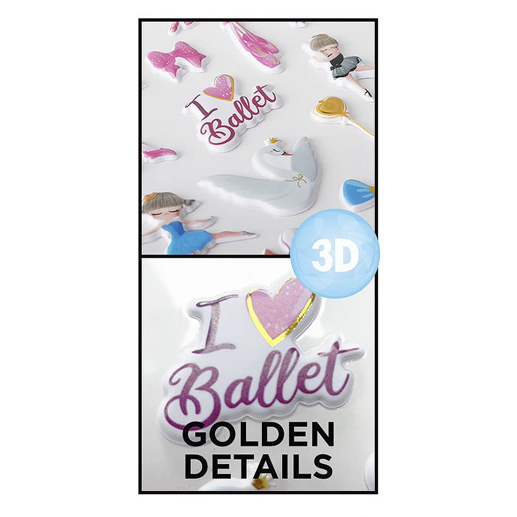 PACK 24 Uds. PEGATINAS STICKERS RELIEVE DISEÑO BALLET