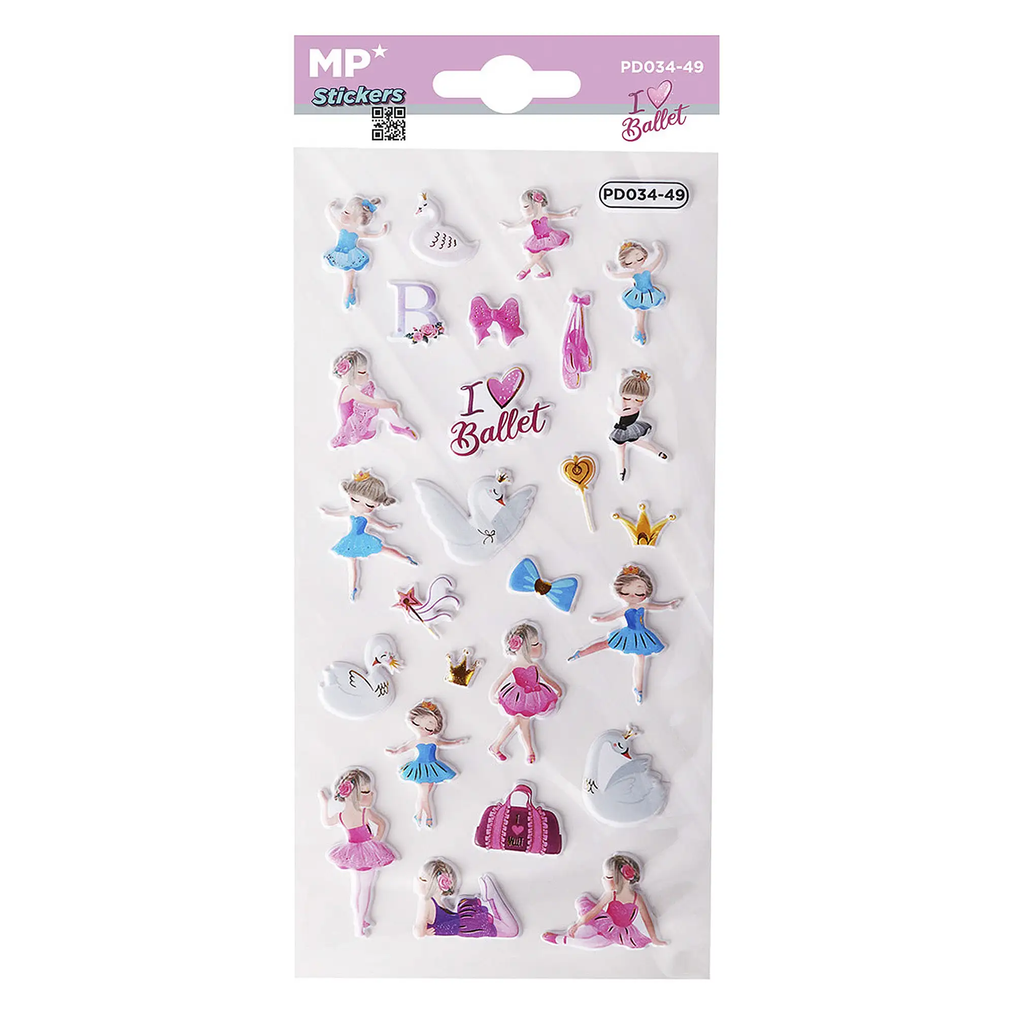 PACK 24 Uds. PEGATINAS STICKERS RELIEVE DISEÑO BALLET