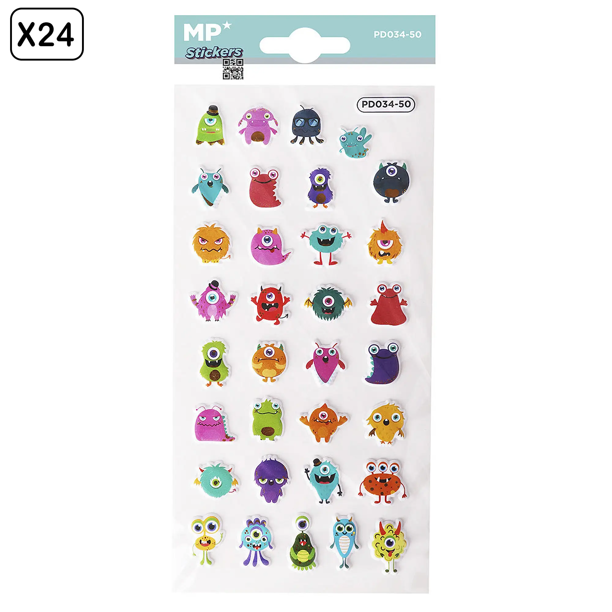 PACK 24 Uds. PEGATINAS STICKERS RELIEVE DISEÑO MONSTRUOS