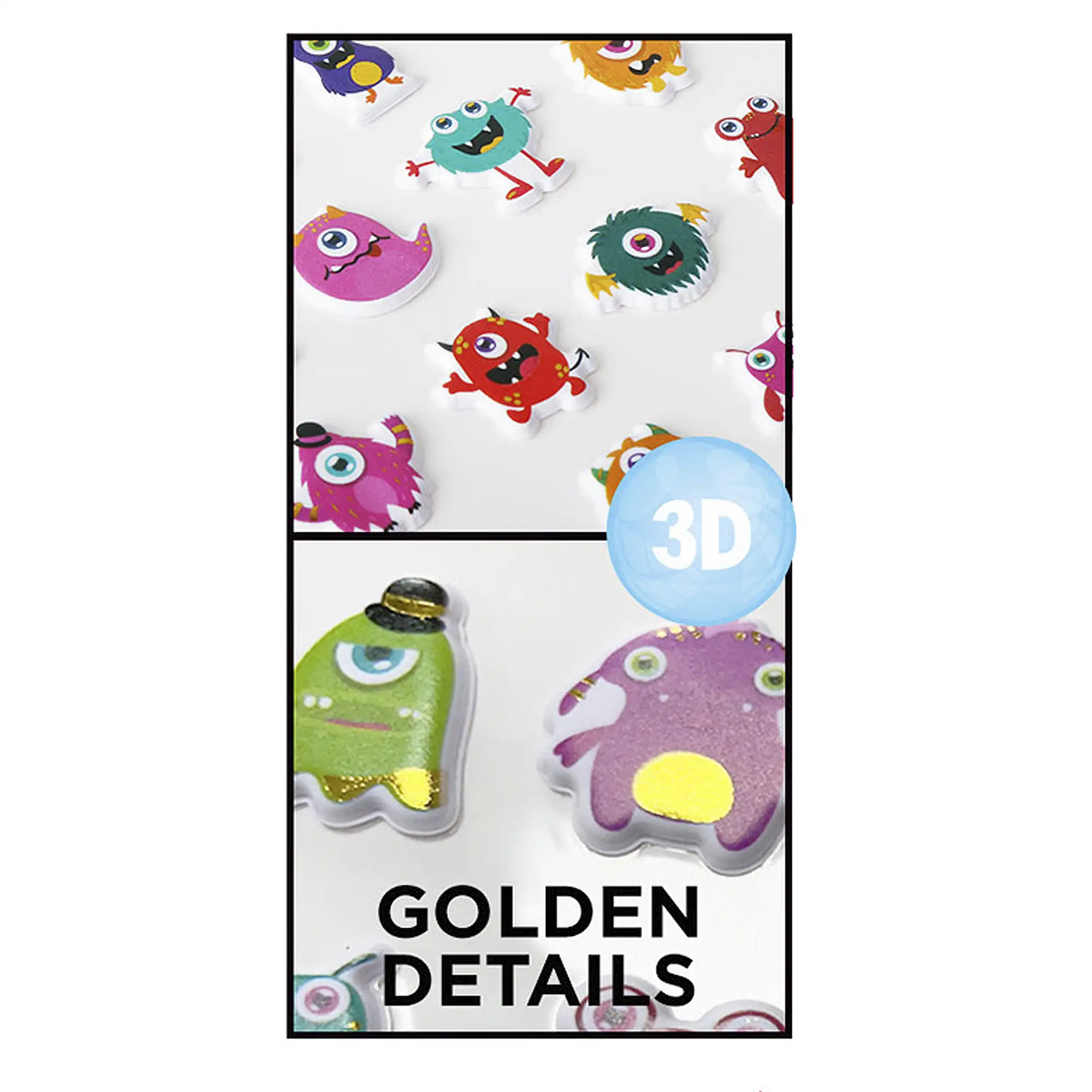 PACK 24 Uds. PEGATINAS STICKERS RELIEVE DISEÑO MONSTRUOS
