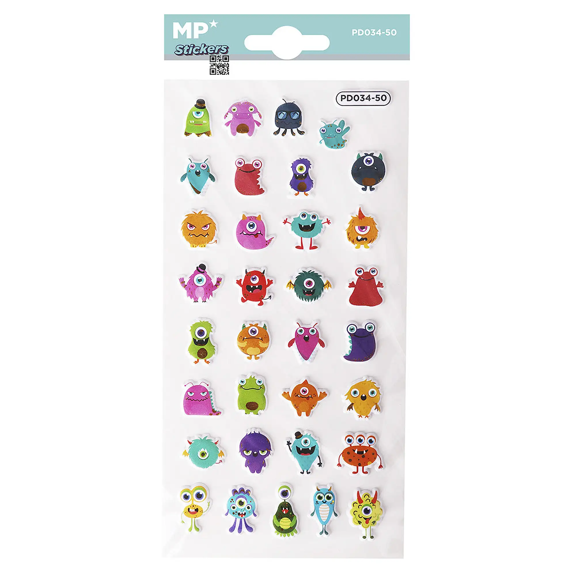 PACK 24 Uds. PEGATINAS STICKERS RELIEVE DISEÑO MONSTRUOS