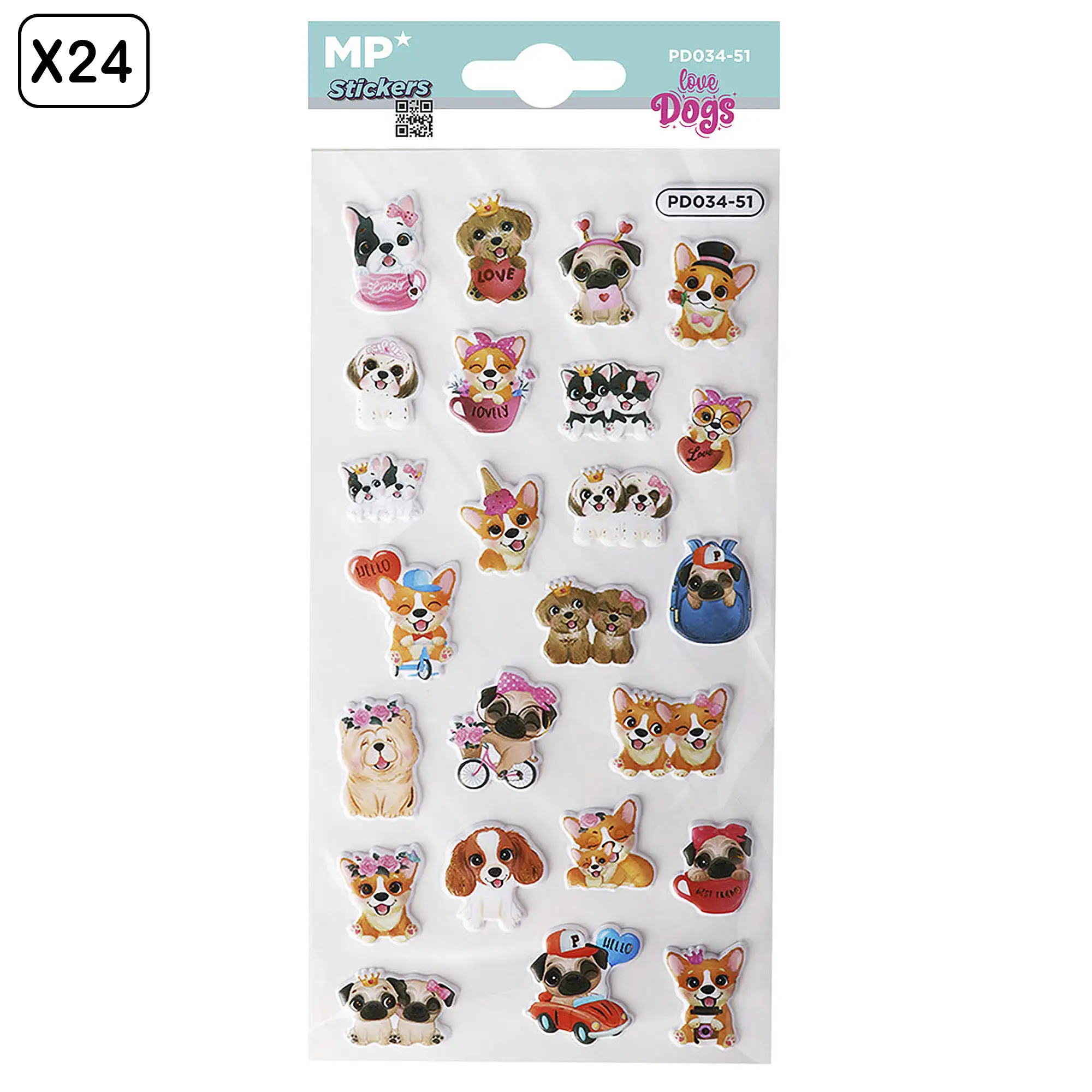 PACK 24 Uds. PEGATINAS STICKERS RELIEVE DISEÑO PERRITOS