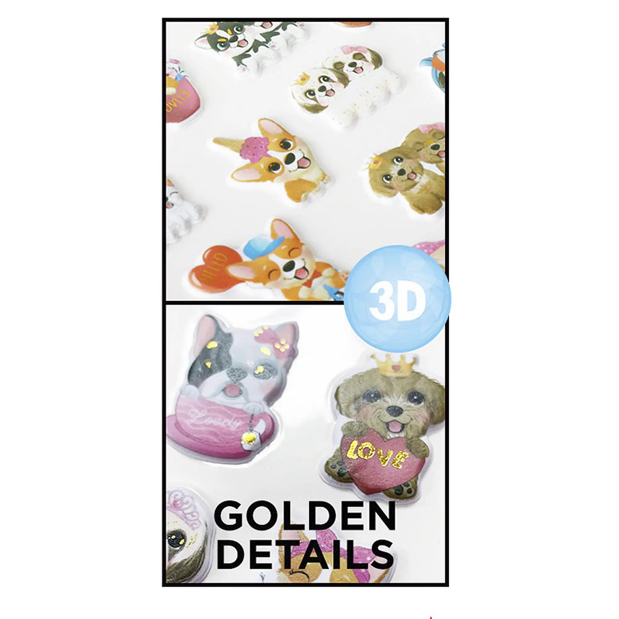 PACK 24 Uds. PEGATINAS STICKERS RELIEVE DISEÑO PERRITOS