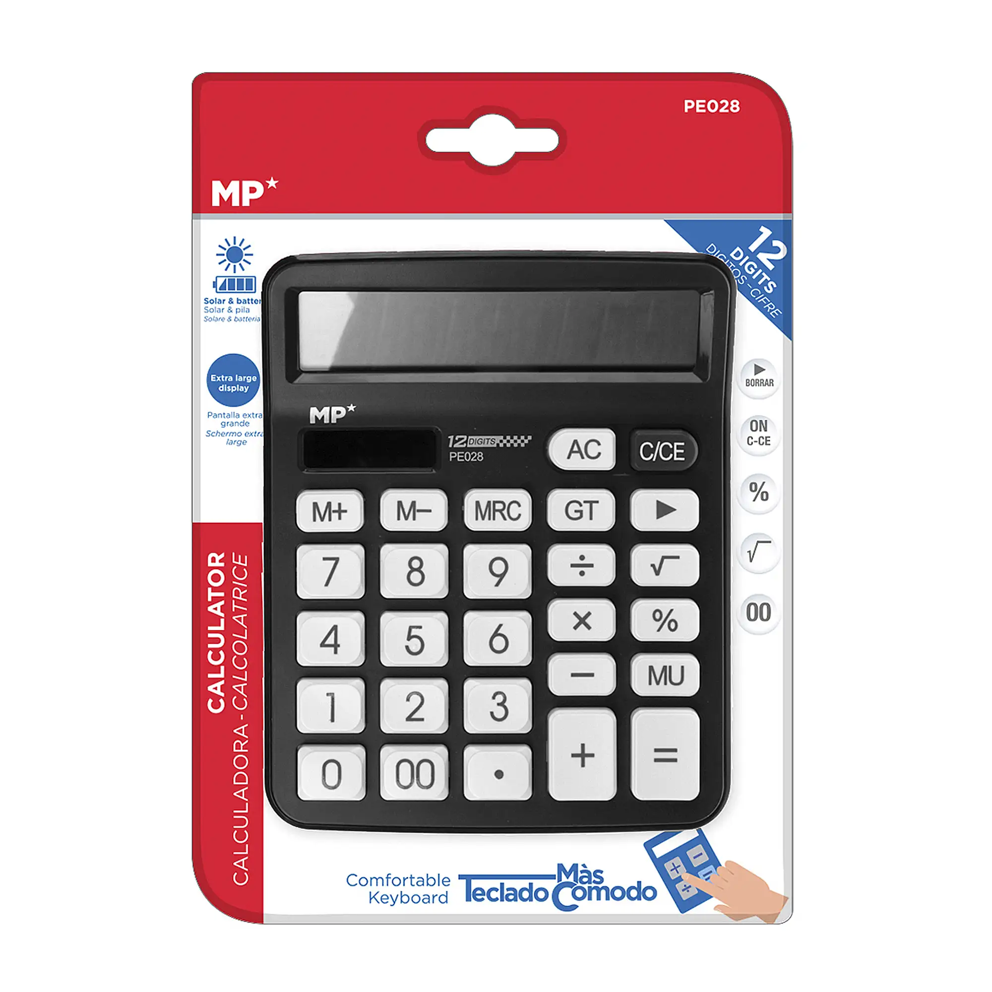 CALCULADORA SOLAR Y PILAS NEGRO