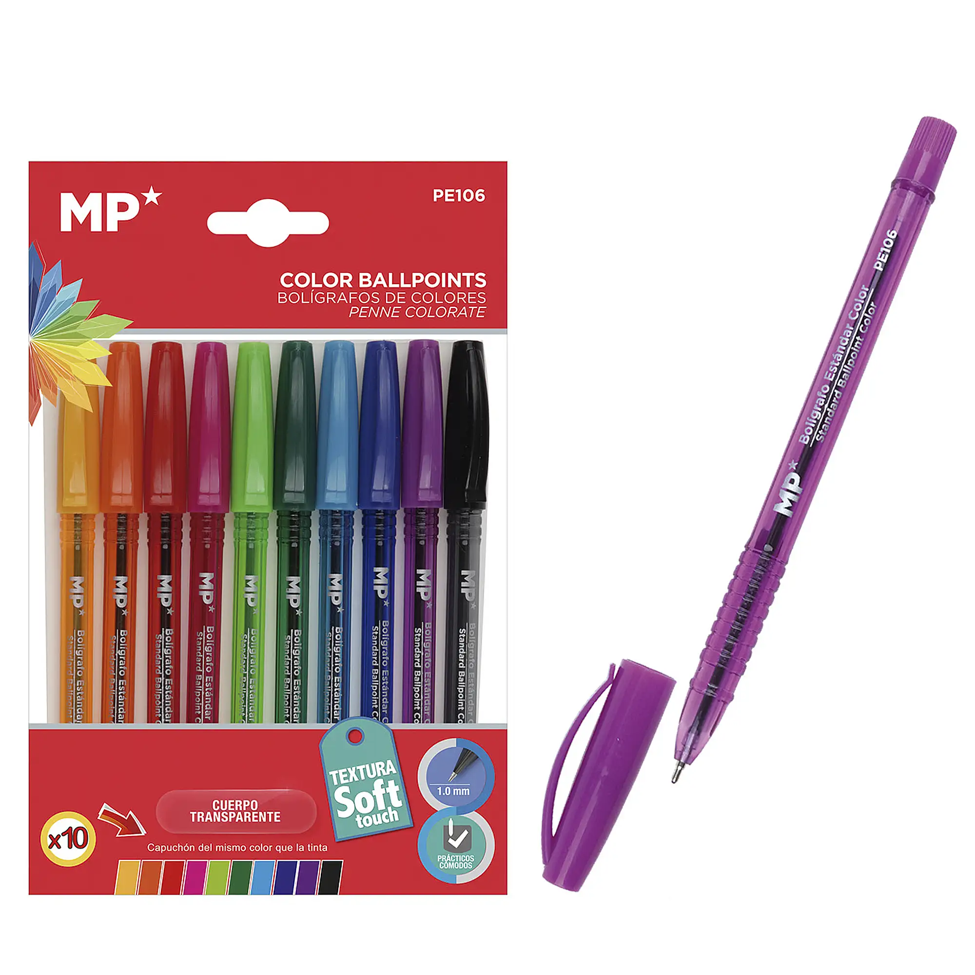  SET BOLÍGRAFOS 1.0 mm 10 COLORES ESCRITURA SUAVE