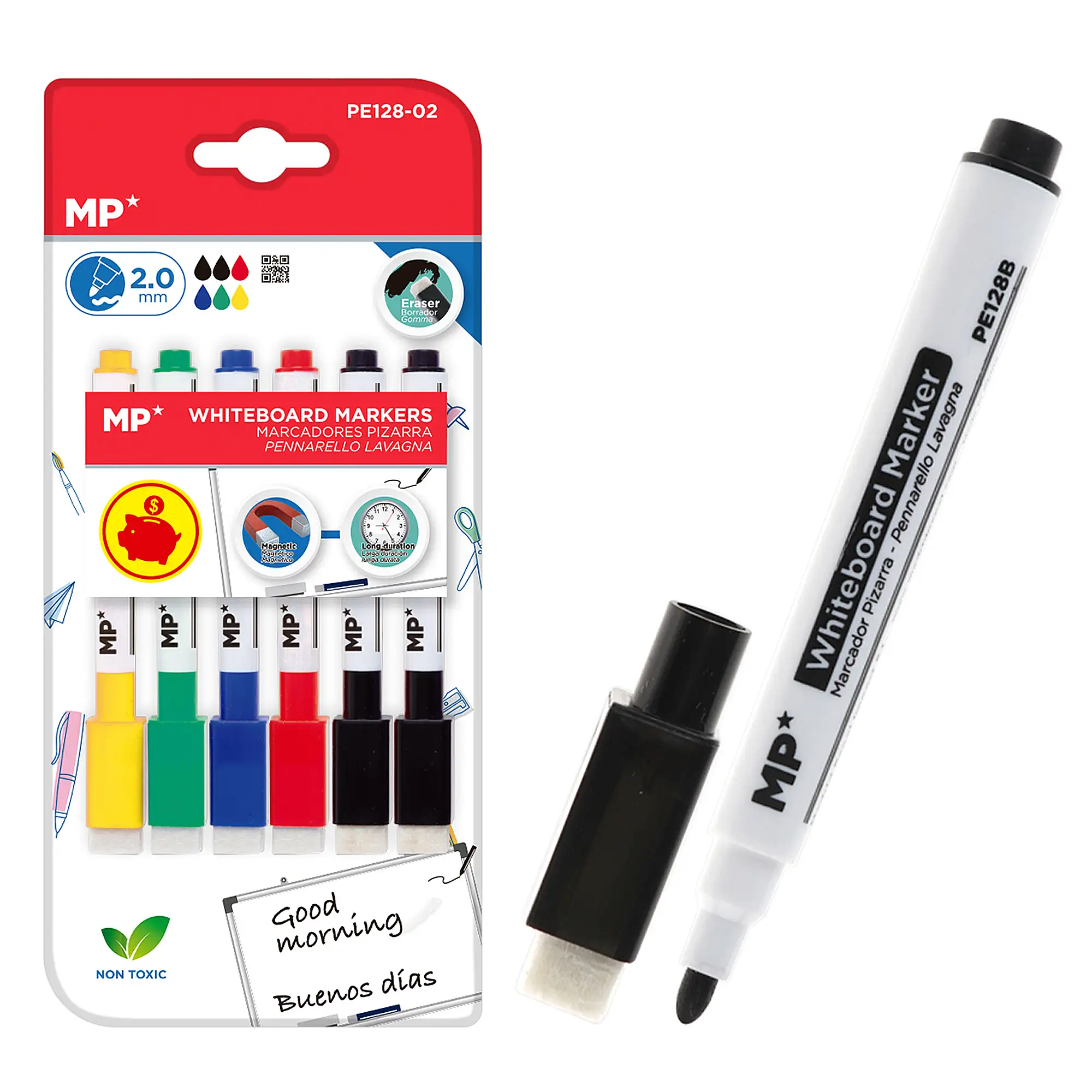 SET MARCADOR DE PIZARRA BORRADOR 6 COLORES