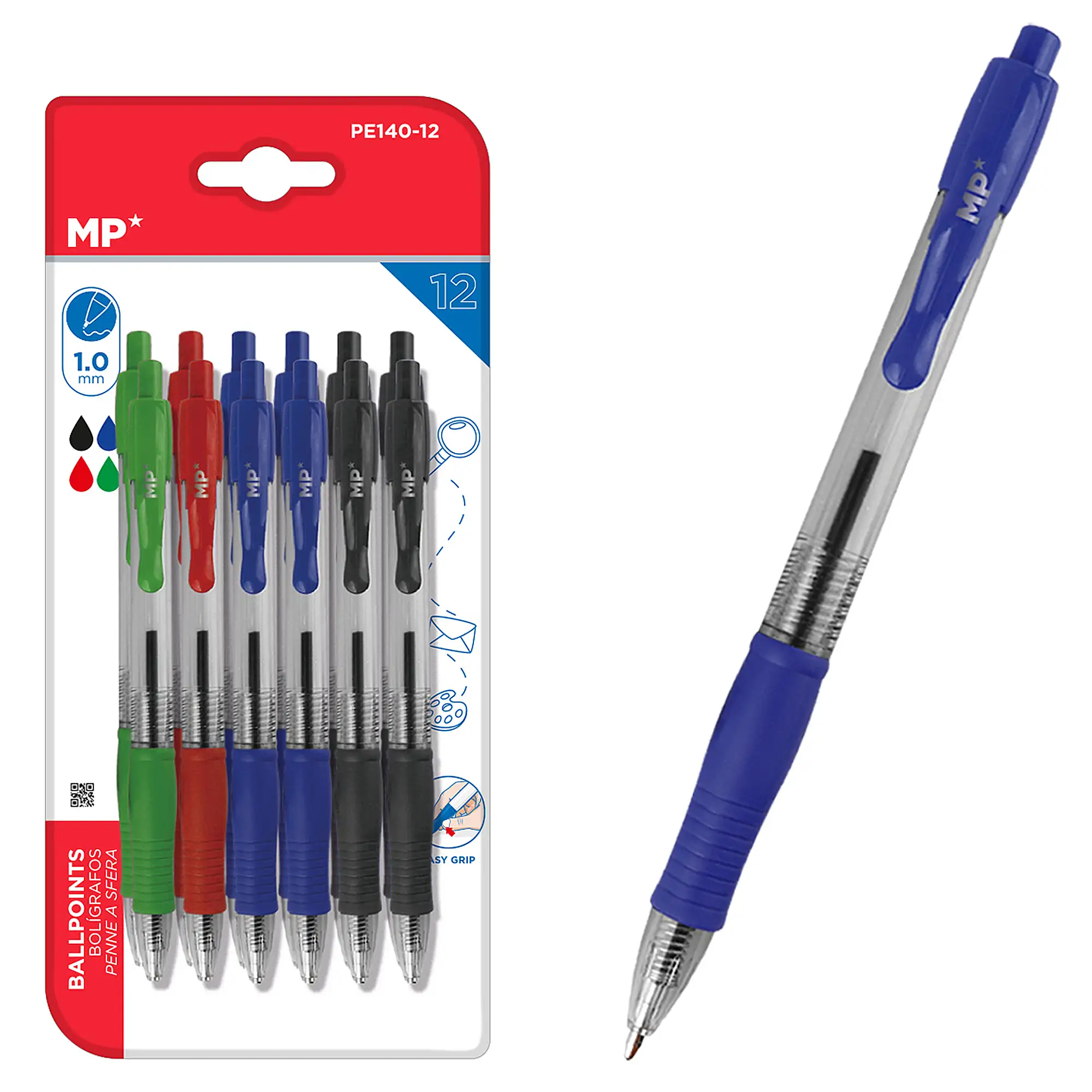 SET BOLÍGRAFOS PUNTA 1.0 mm 12 Uds. SURTIDO COLORES