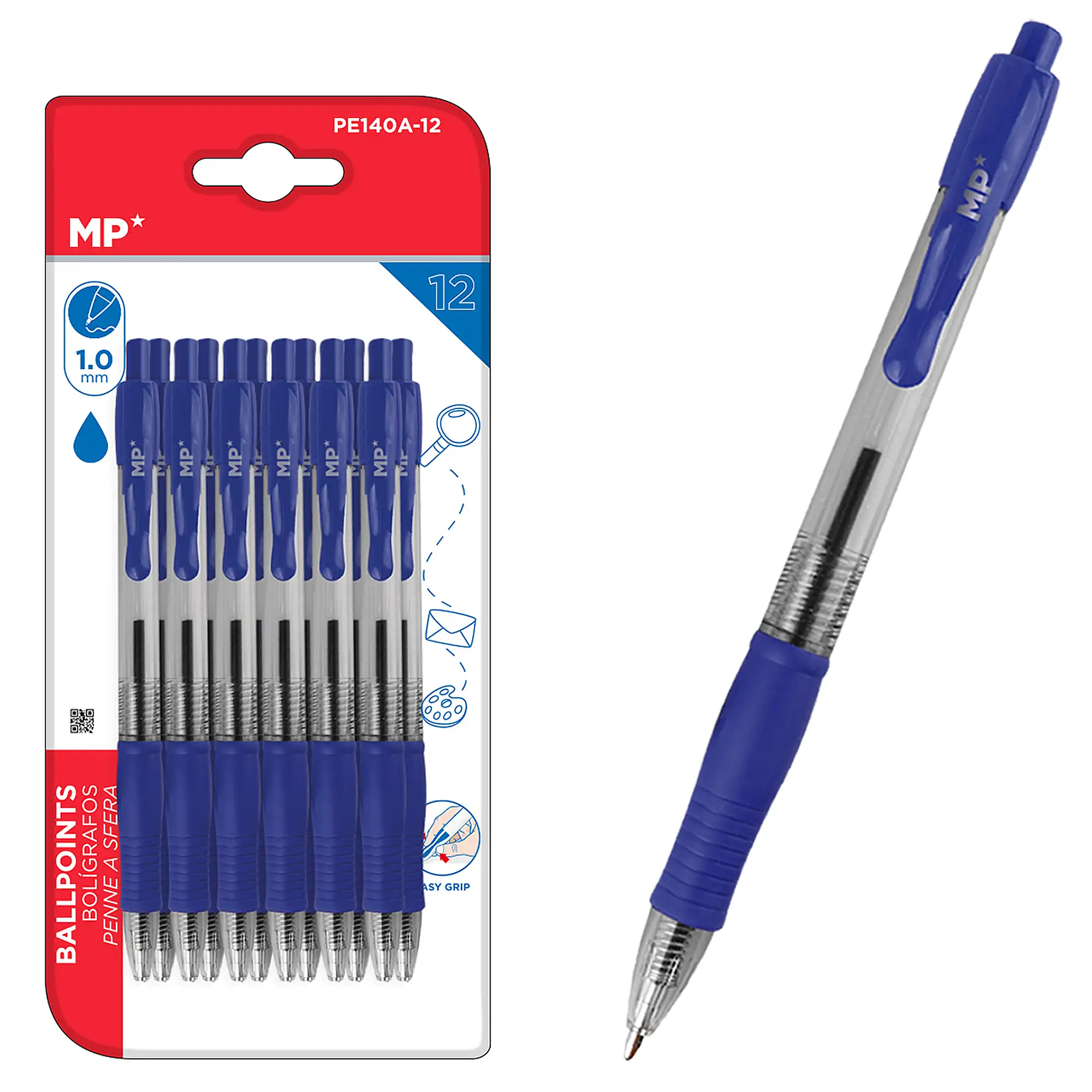 SET 12 BOLÍGRAFOS RETRÁCTRIL AZUL PUNTA 1.0 mm 
