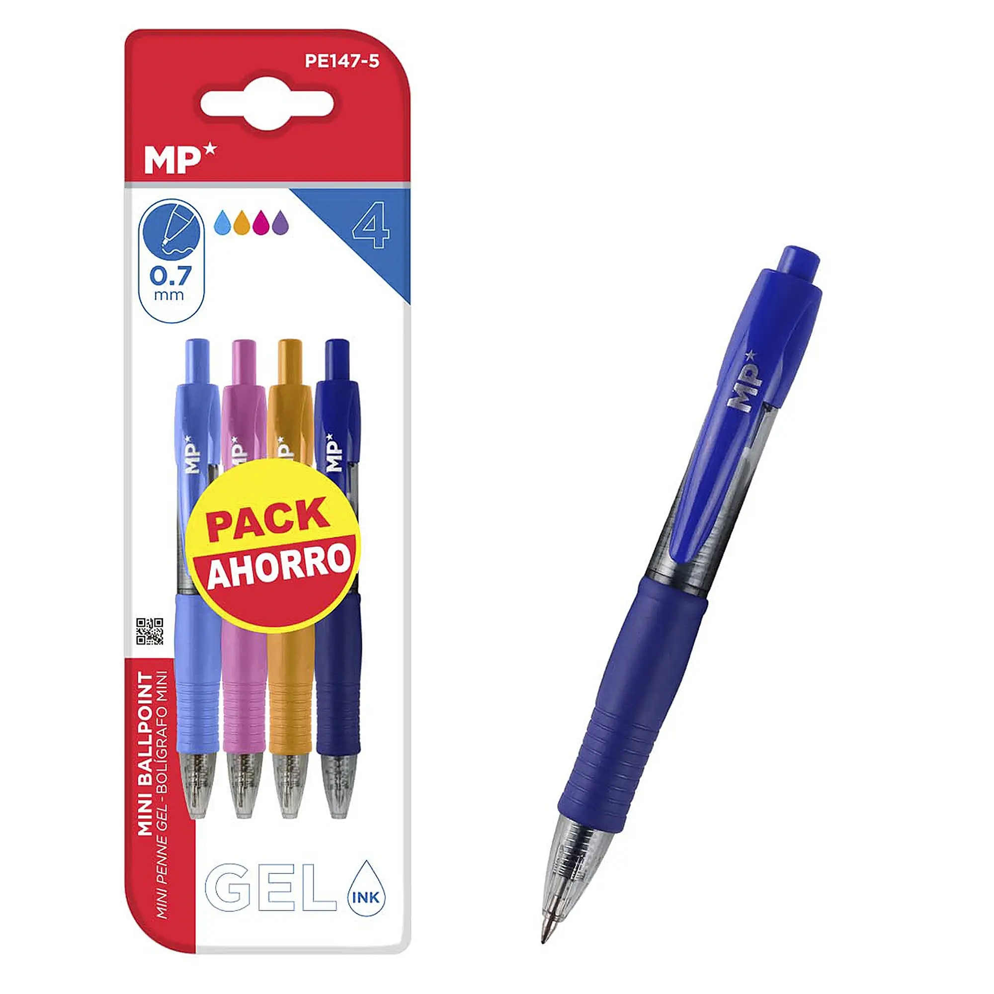 SET BOLÍGRAFOS GEL MINI PUNTA 0.7 mm 4 Uds.
