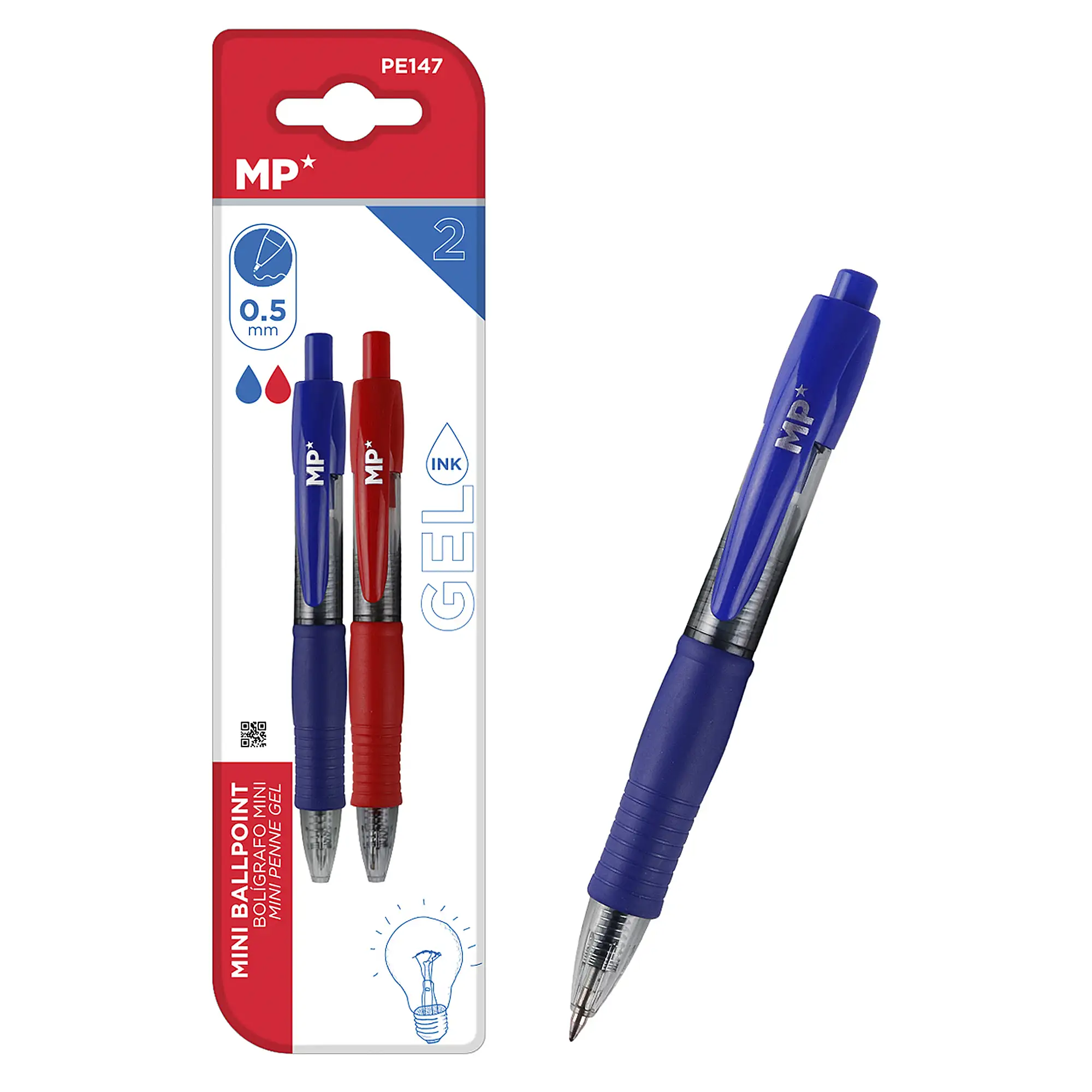 SET BOLÍGRAFOS GEL MINI PUNTA 0.7 mm 2 Uds. Rojo y azul.