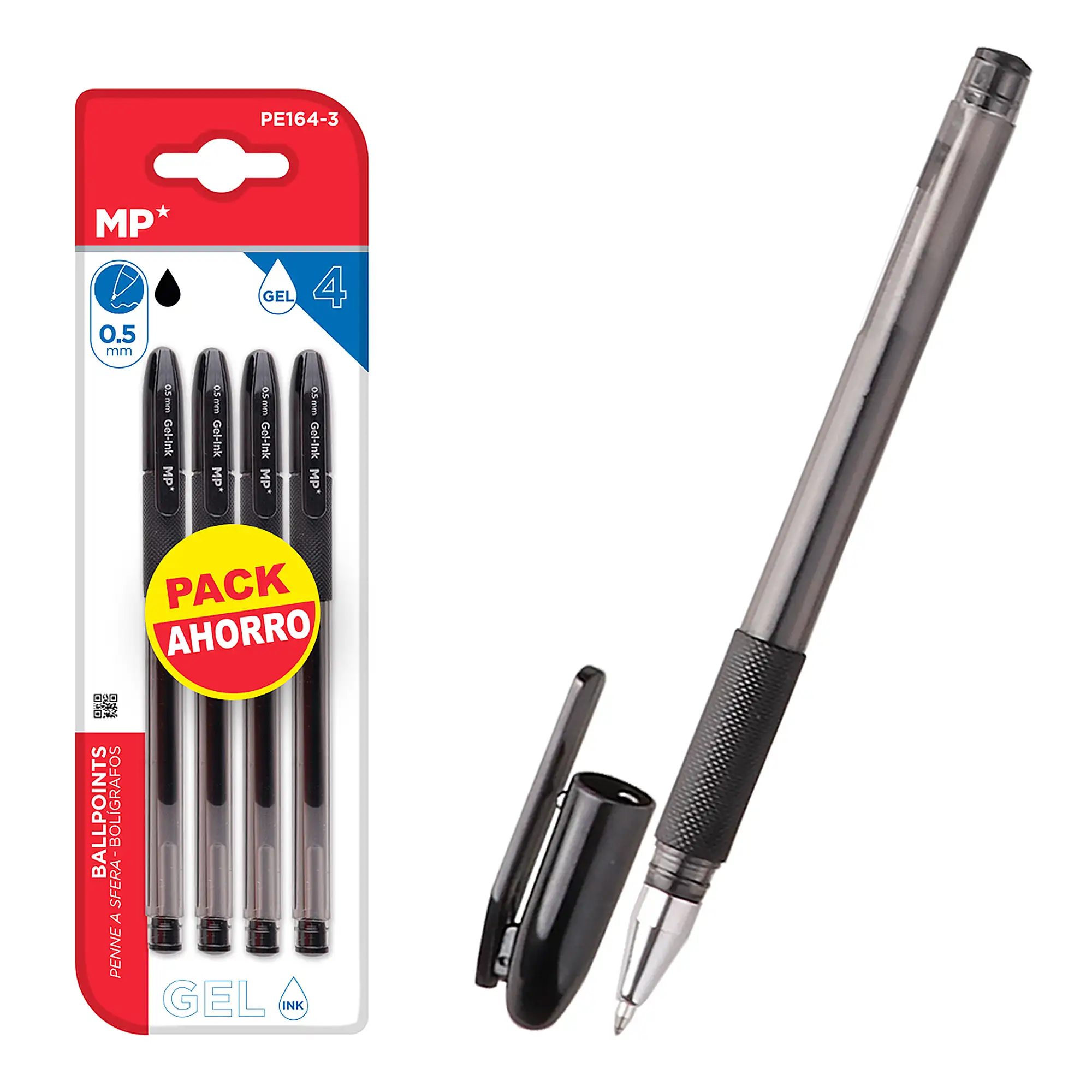 SET BOLÍGRAFOS DE TINTA DE GEL PUNTA 0.5 mm 4 Uds negras.