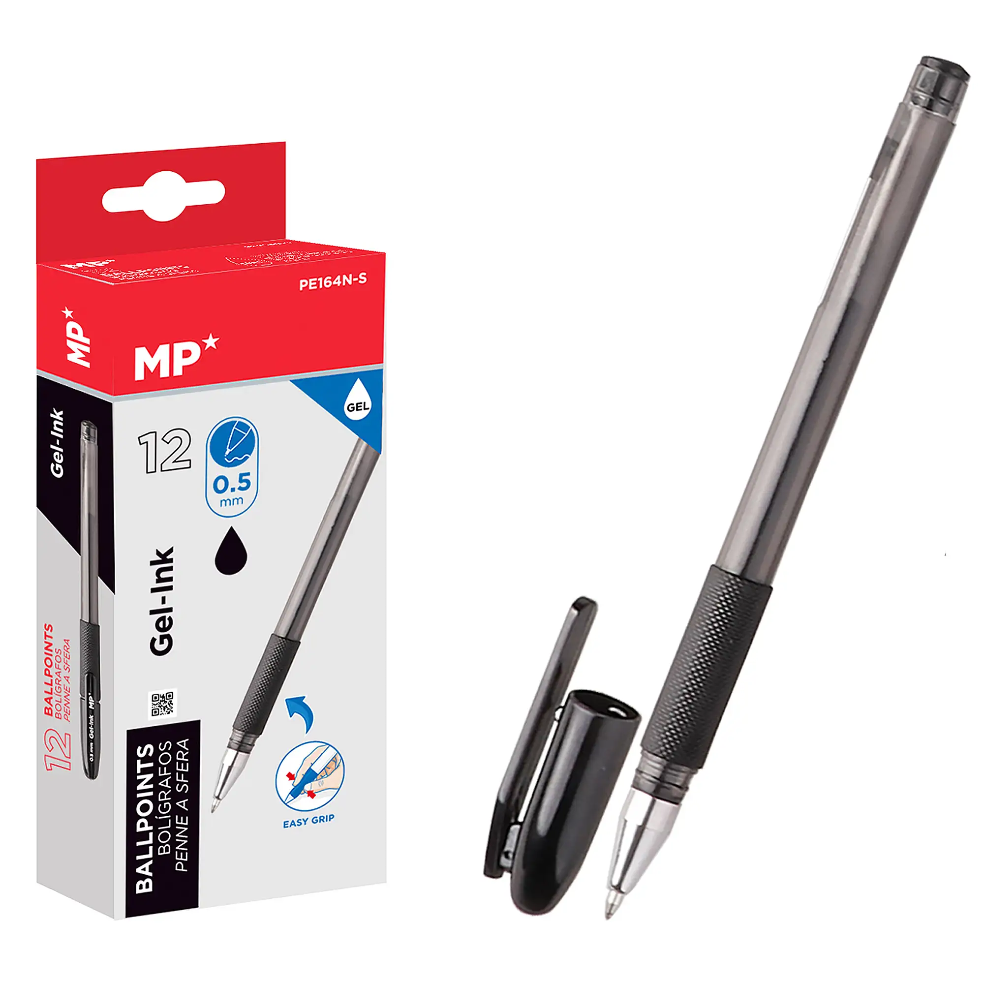 PACK 12 BOLÍGRAFOS DE TINTA DE GEL NEGRO PUNTA 0.5 mm