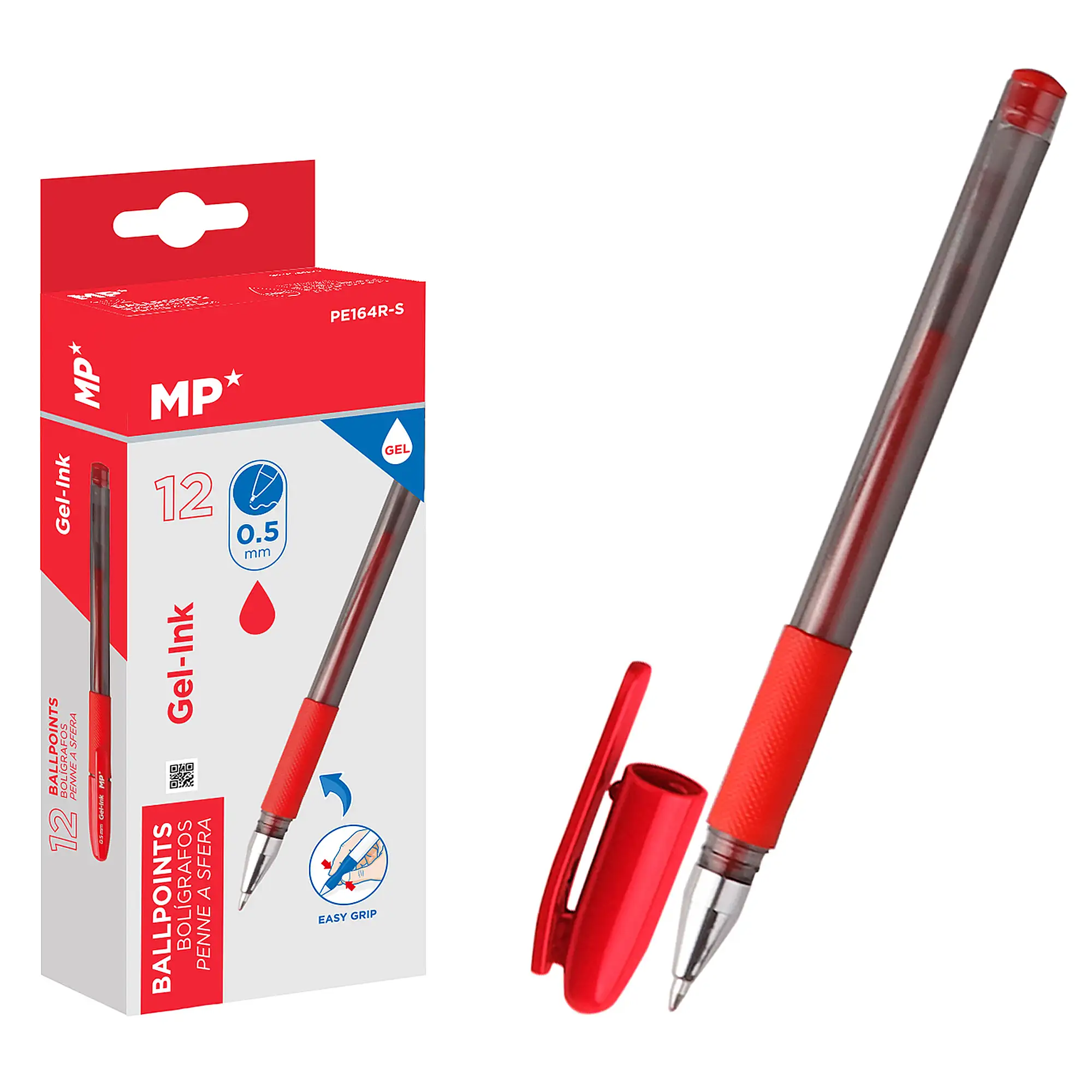 PACK 12  BOLÍGRAFOS DE TINTA DE GEL ROJO PUNTA 0.5 mm