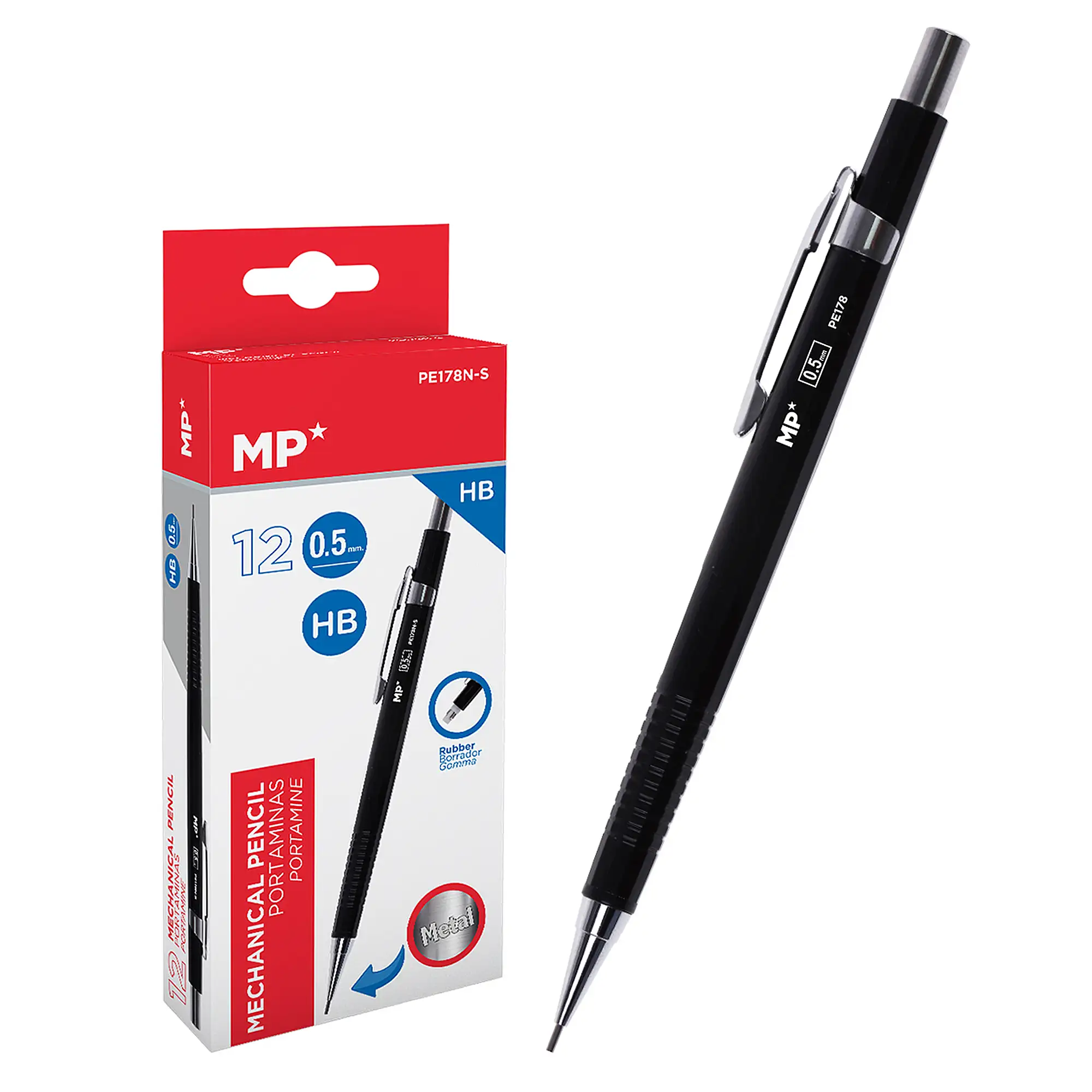 PACK 12 UNDADES PORTAMINAS METÁLICO 0.5 mm NEGRO