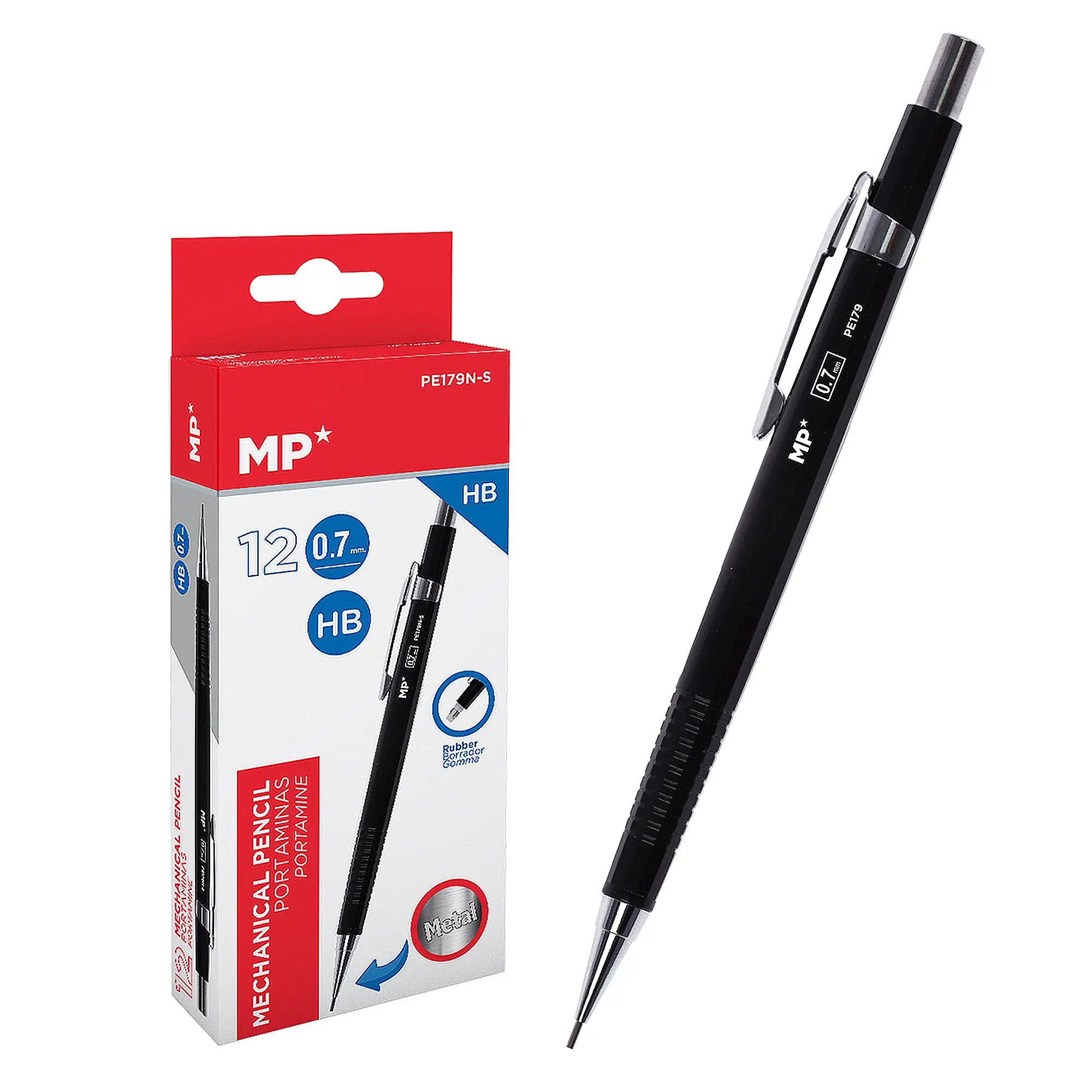 PACK 12 UNDADES PORTAMINAS METÁLICO 0.7 mm NEGRO