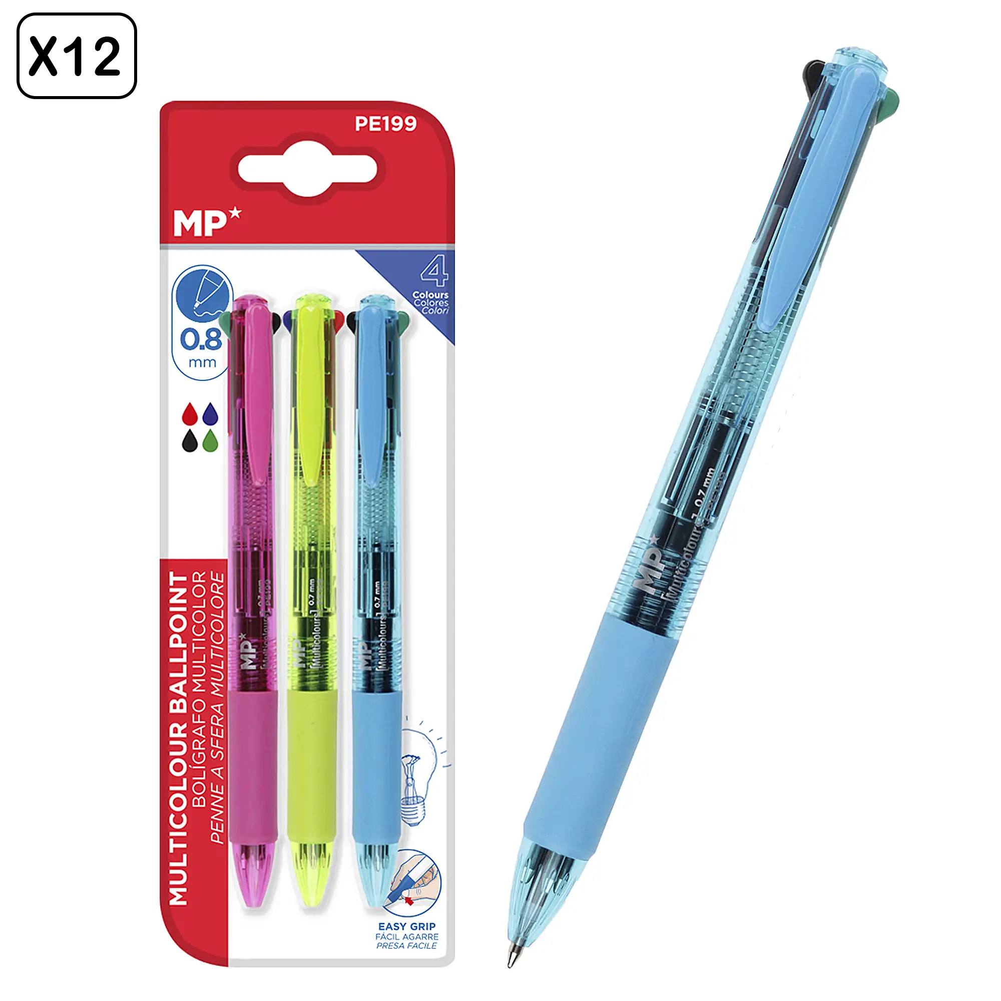 12 PACKS BOLÍGRAFO 4 COLORES 3 Uds.