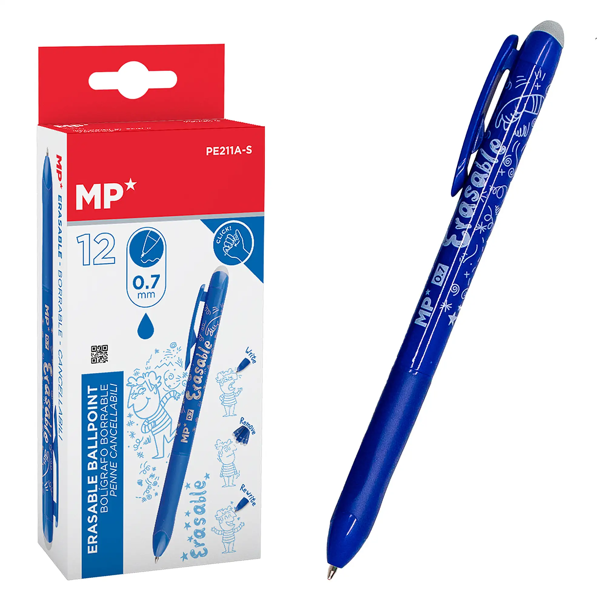 PACK 12 BOLÍGRAFOS  BORRABLE PUNTA 0,7 mm 12 Uds. AZUL