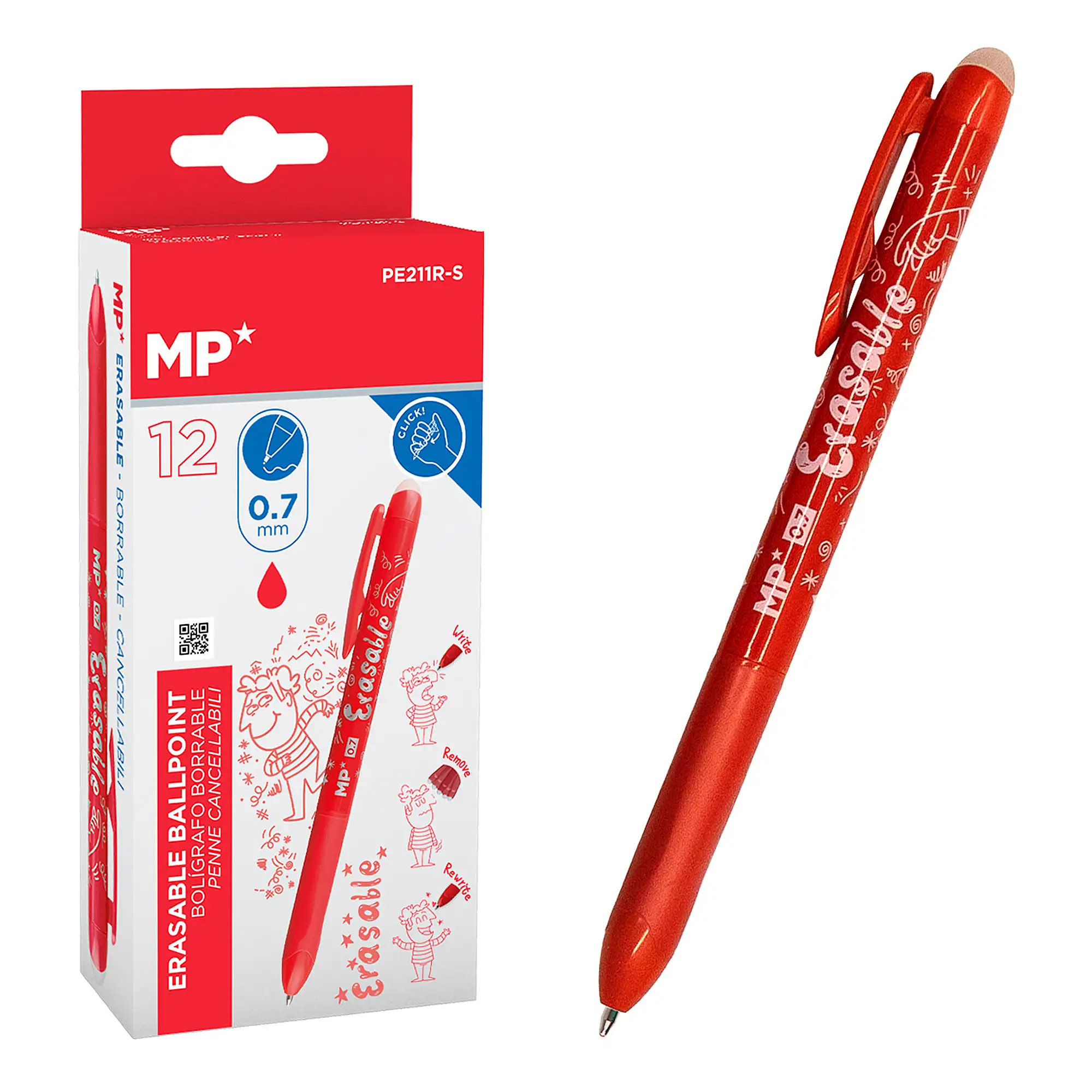 PACK 12 BOLÍGRAFOS  BORRABLE PUNTA 0,7 mm 12 Uds. ROJO