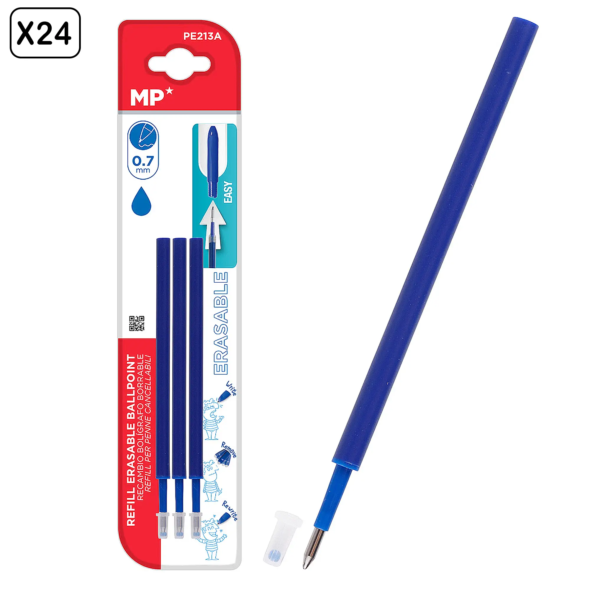 24 PACKS RECAMBIO PARA BOLÍGRAFO BORRABLE AZUL 3 Uds.