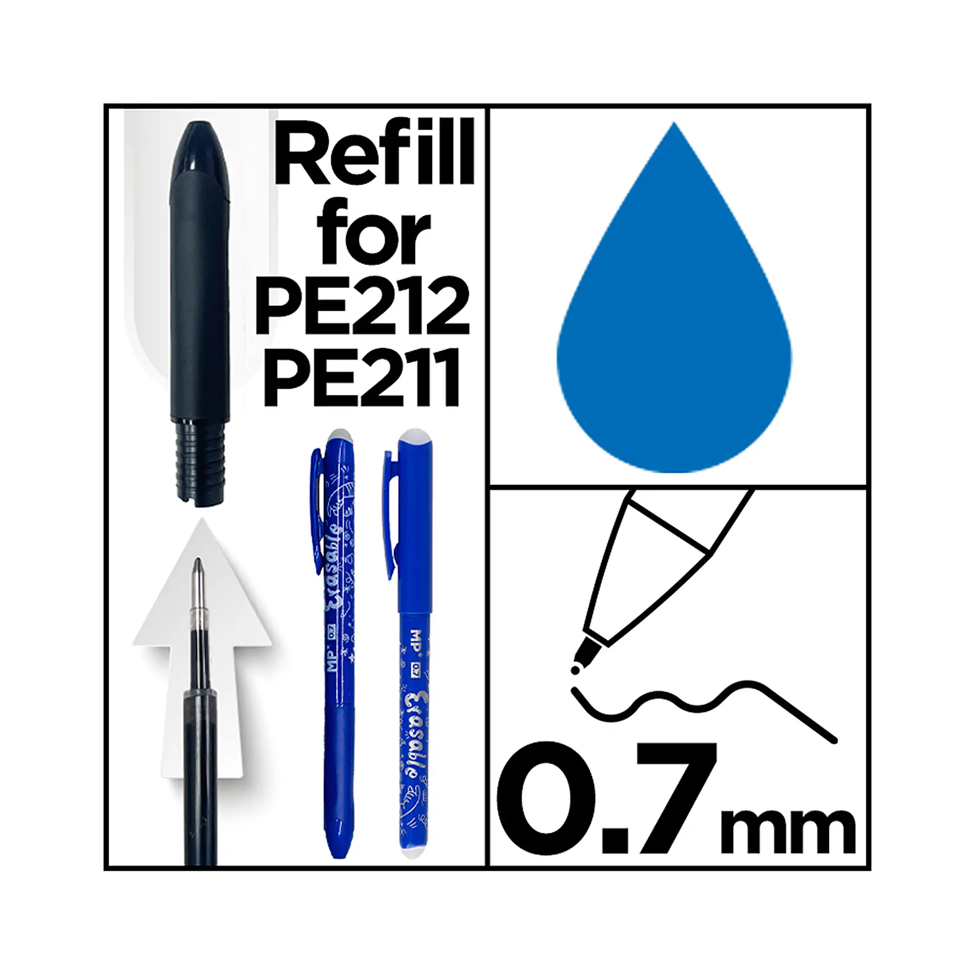 24 PACKS RECAMBIO PARA BOLÍGRAFO BORRABLE AZUL 3 Uds.