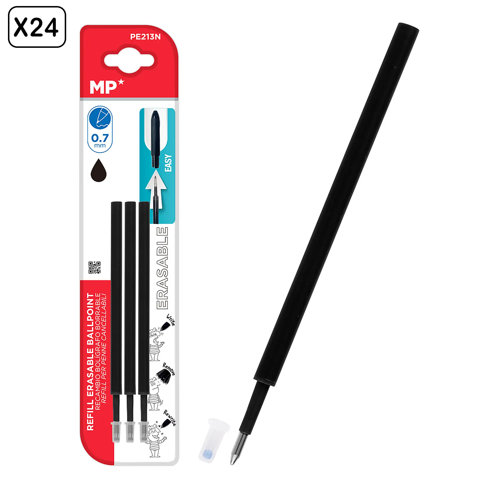 24 PACKS RECAMBIO PARA BOLÍGRAFO BORRABLE NEGRO 3 Uds.