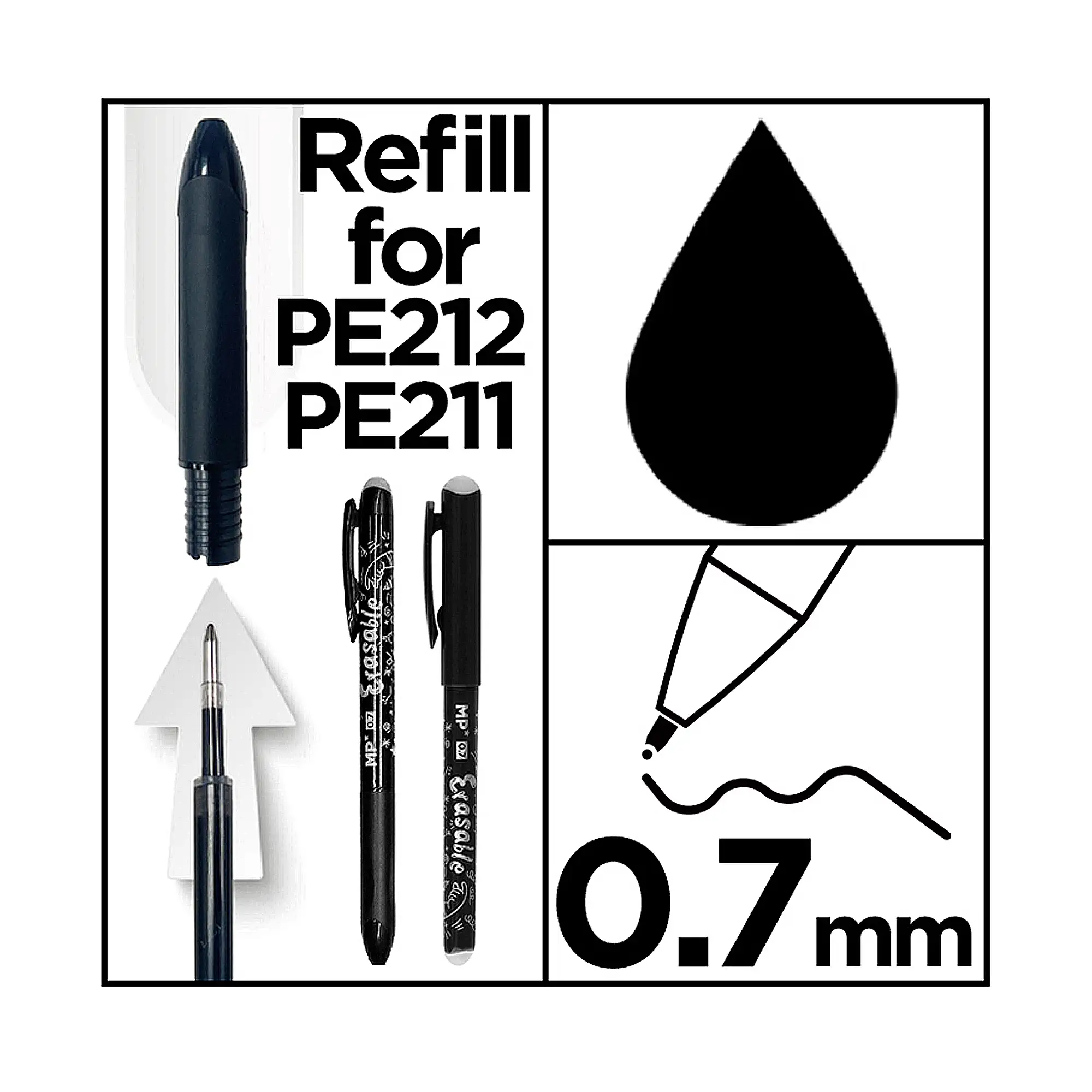 24 PACKS RECAMBIO PARA BOLÍGRAFO BORRABLE NEGRO 3 Uds.