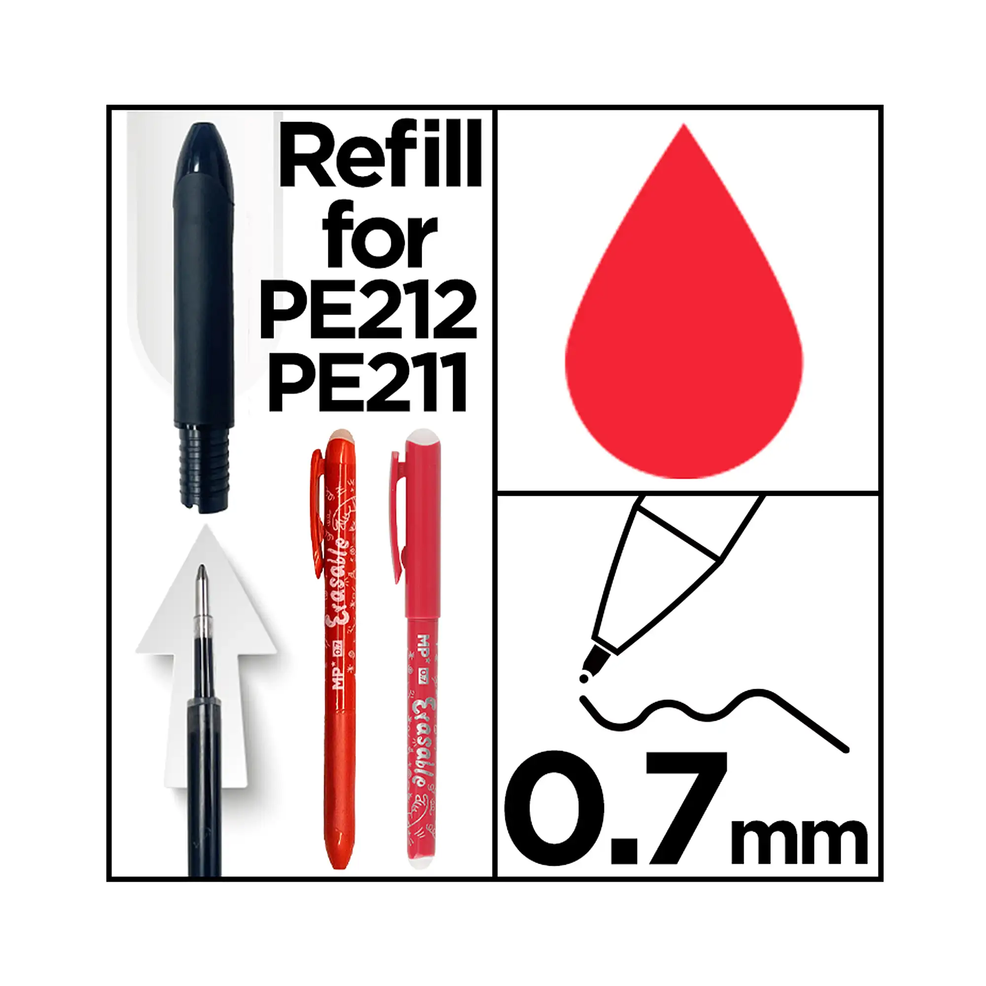 24 PACKS RECAMBIO PARA BOLÍGRAFO BORRABLE ROJO 3 Uds.