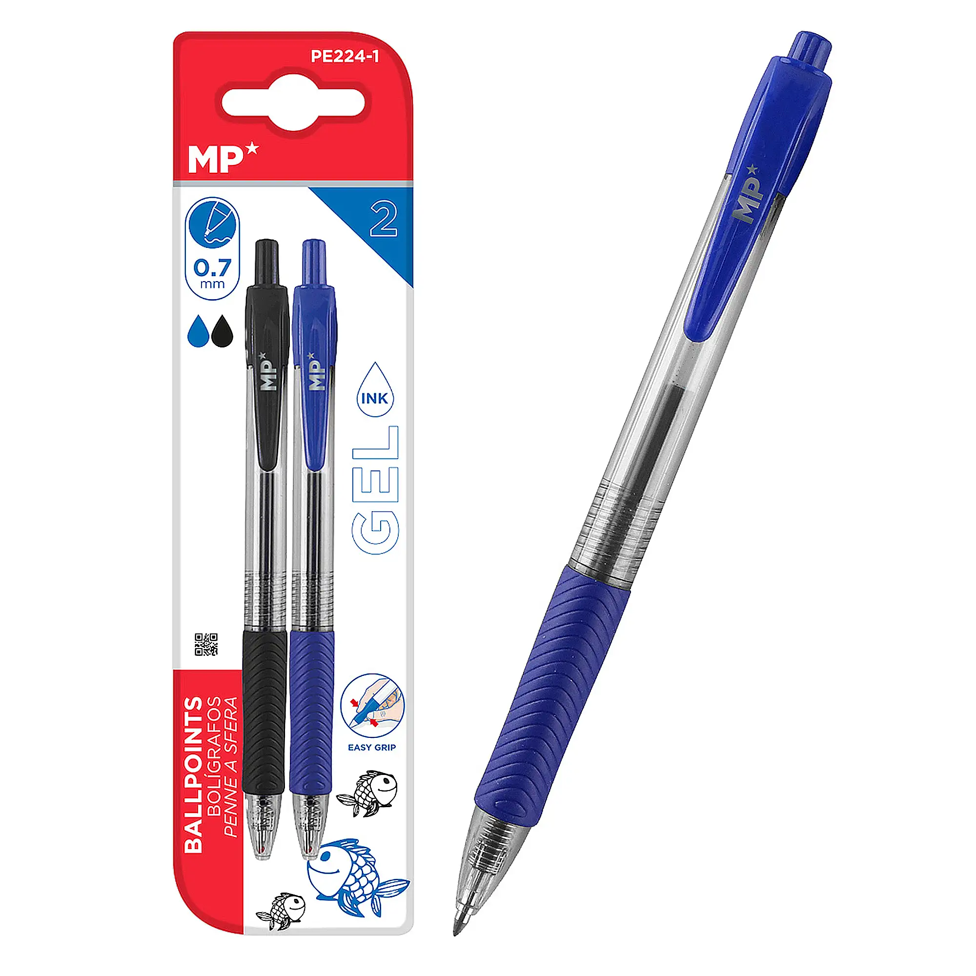 SET BOLÍGRAFOS GEL PUNTA 0.7 mm 2 Uds. Azul y negro.