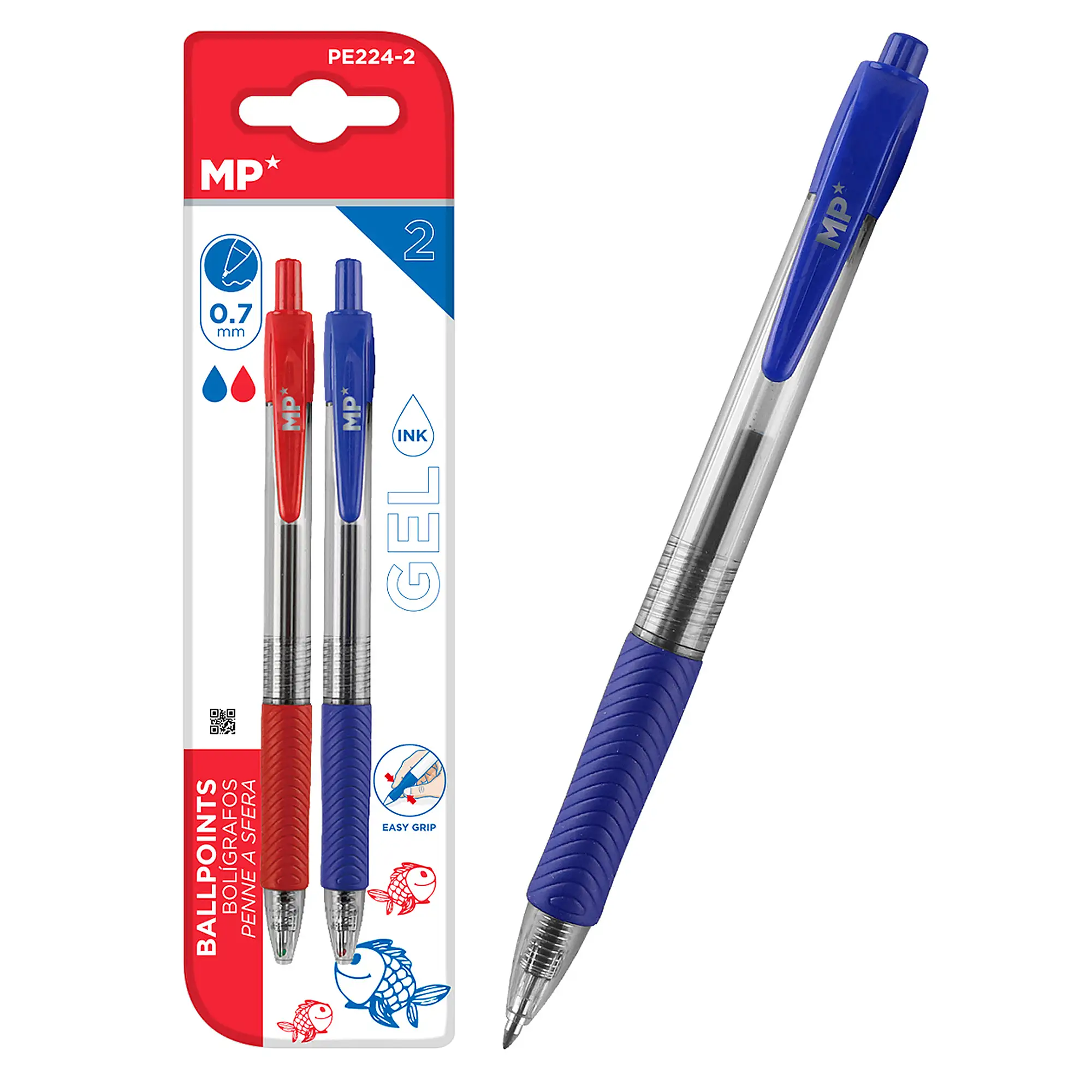 SET BOLÍGRAFOS GEL PUNTA 0.7 mm 2 Uds. Azul y rojo.
