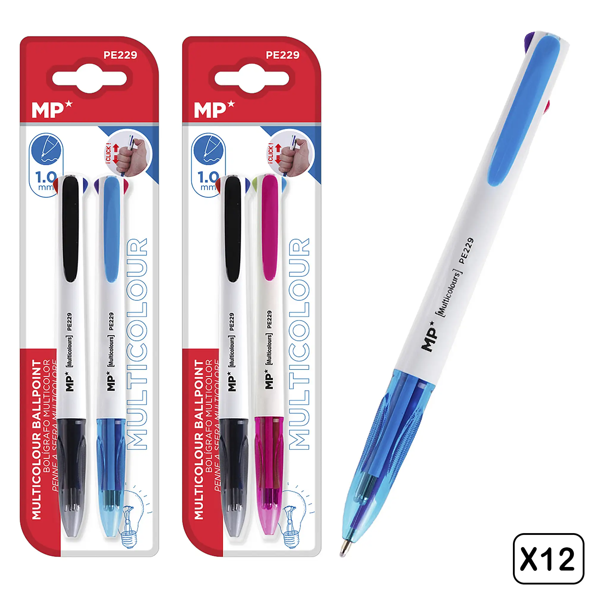 12 PACKS BOLÍGRAFO 4 COLORES 1.0 mm 2 Uds.