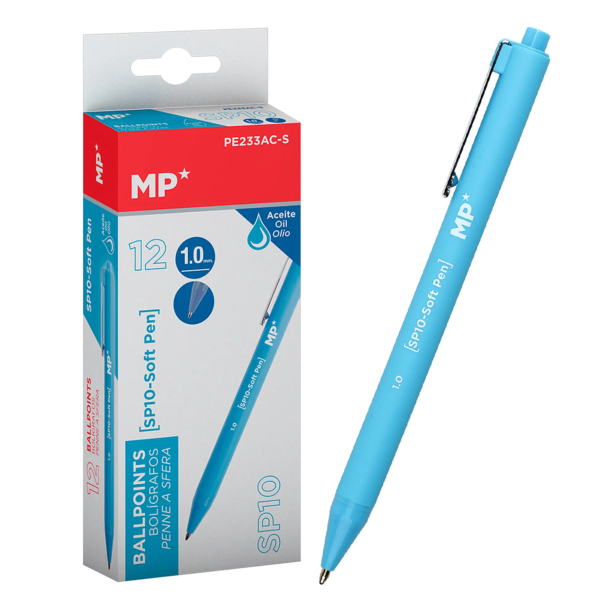 PACK 12 BOLÍGRAFOS TINTA ACEITE 1.0 mm AZUL CLARO