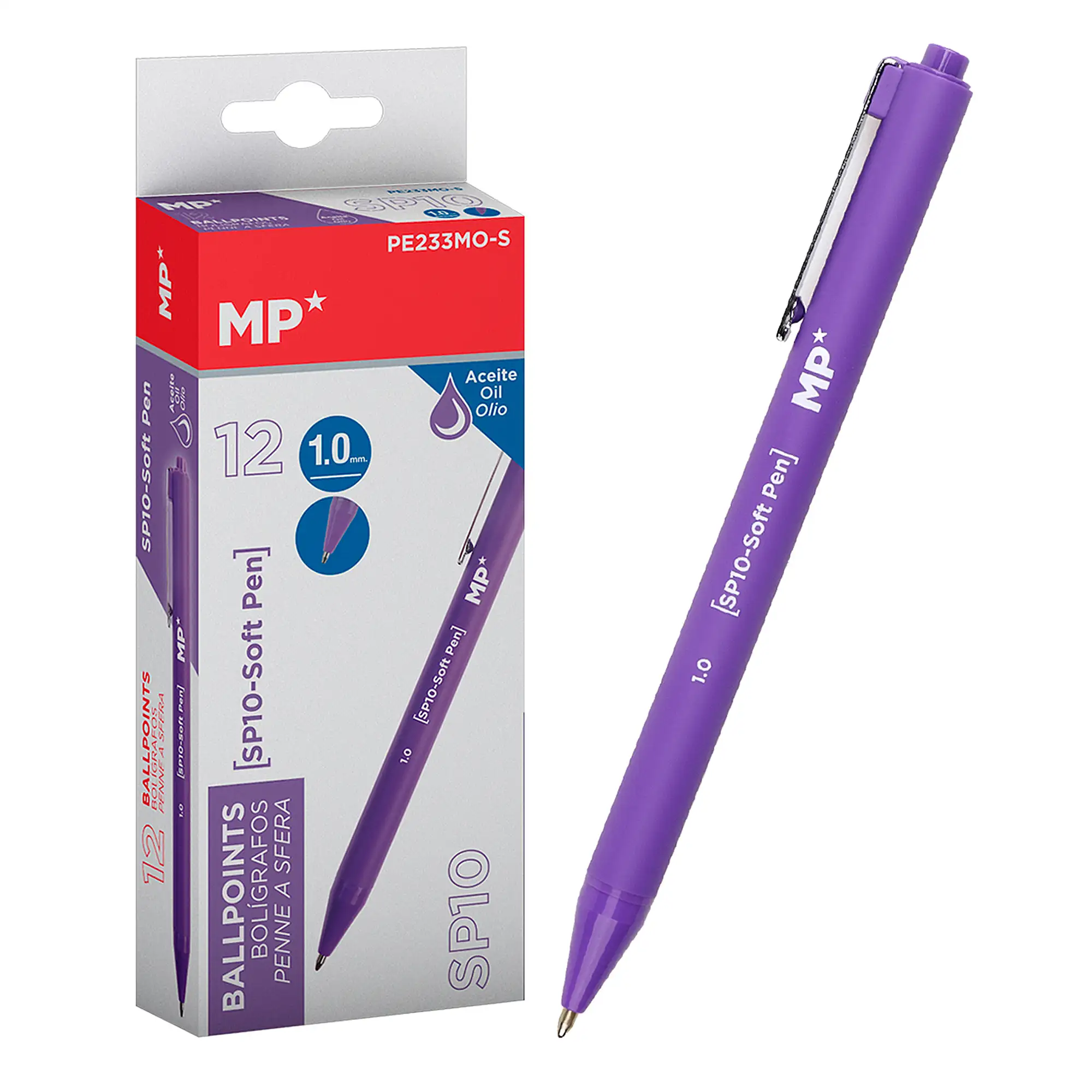 PACK 12 BOLÍGRAFOS TINTA ACEITE 1.0 mm MORADO