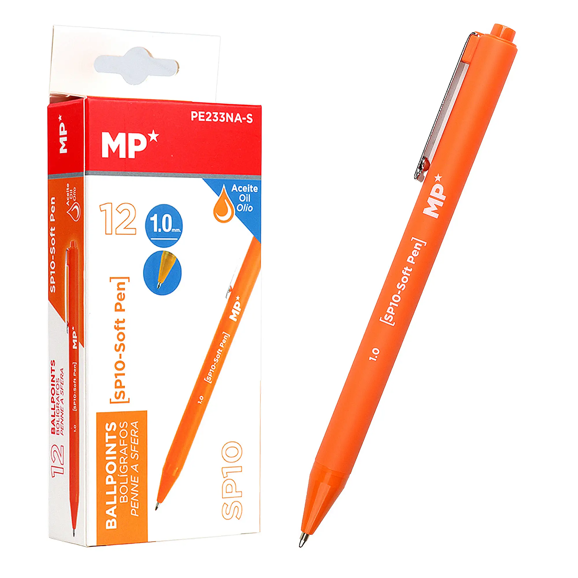 PACK 12 BOLÍGRAFOS TINTA ACEITE 1.0 mm NARANJA