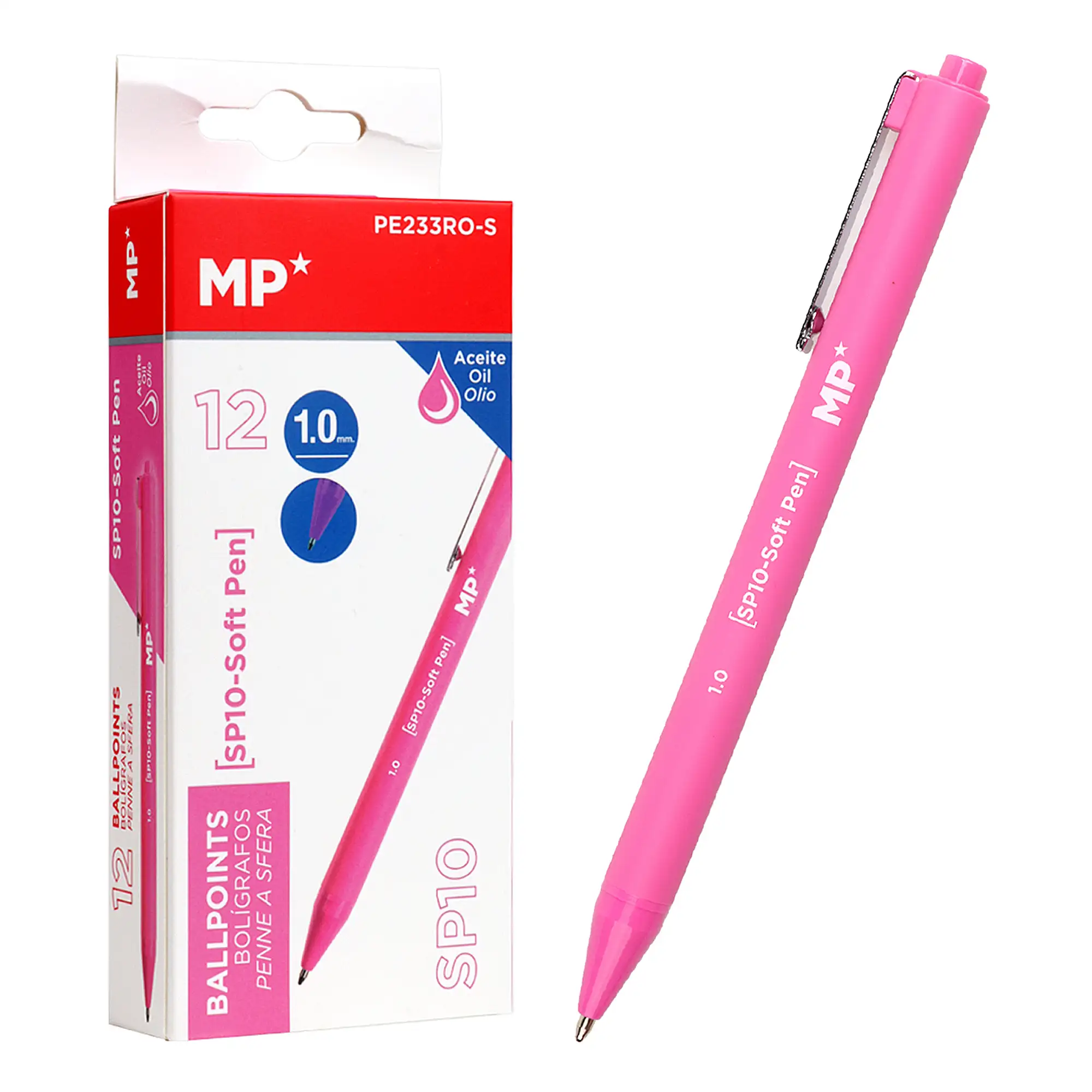 PACK 12 BOLÍGRAFOS TINTA ACEITE 1.0 mm ROSA