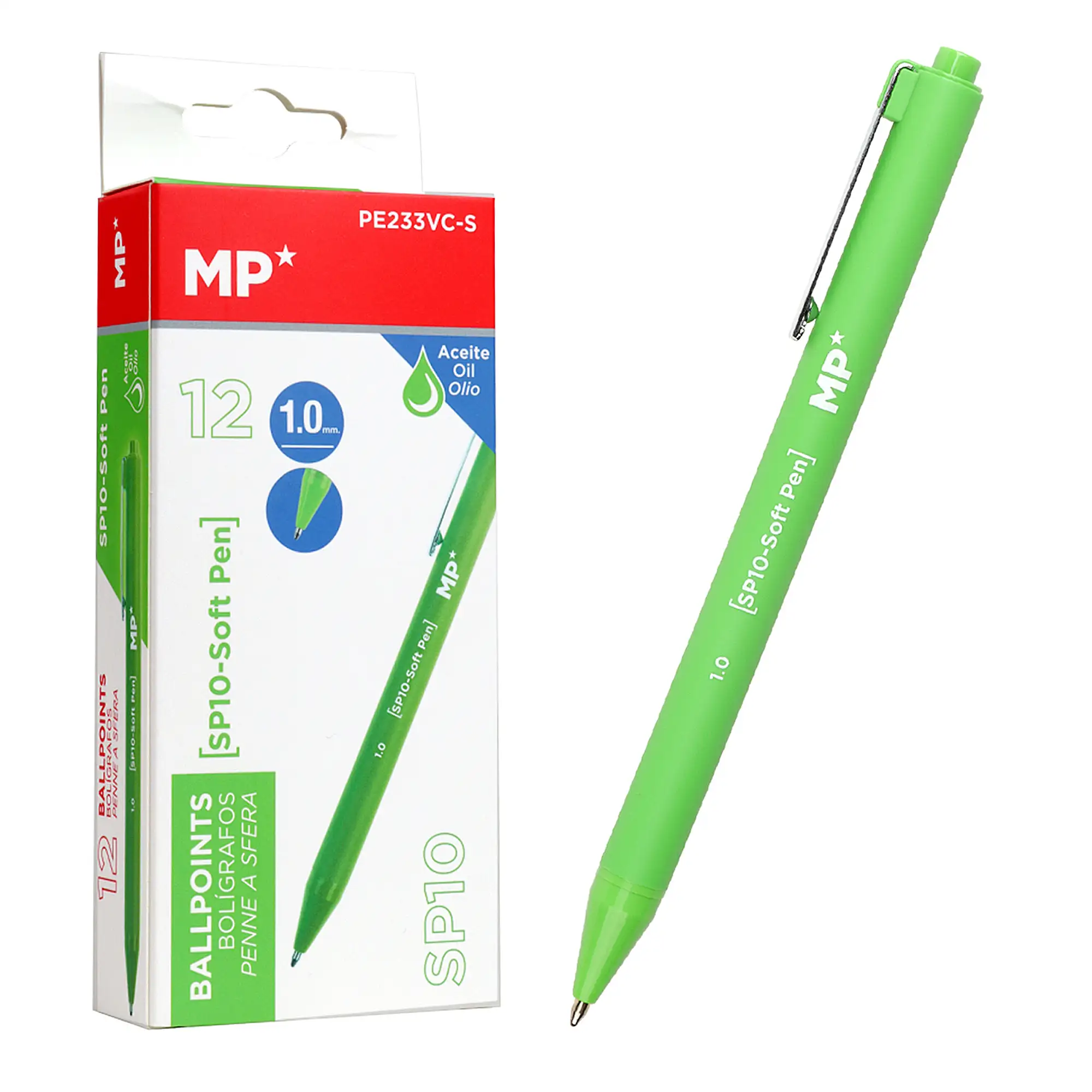 PACK 12 BOLÍGRAFOS TINTA ACEITE 1.0 mm VERDE CLARO