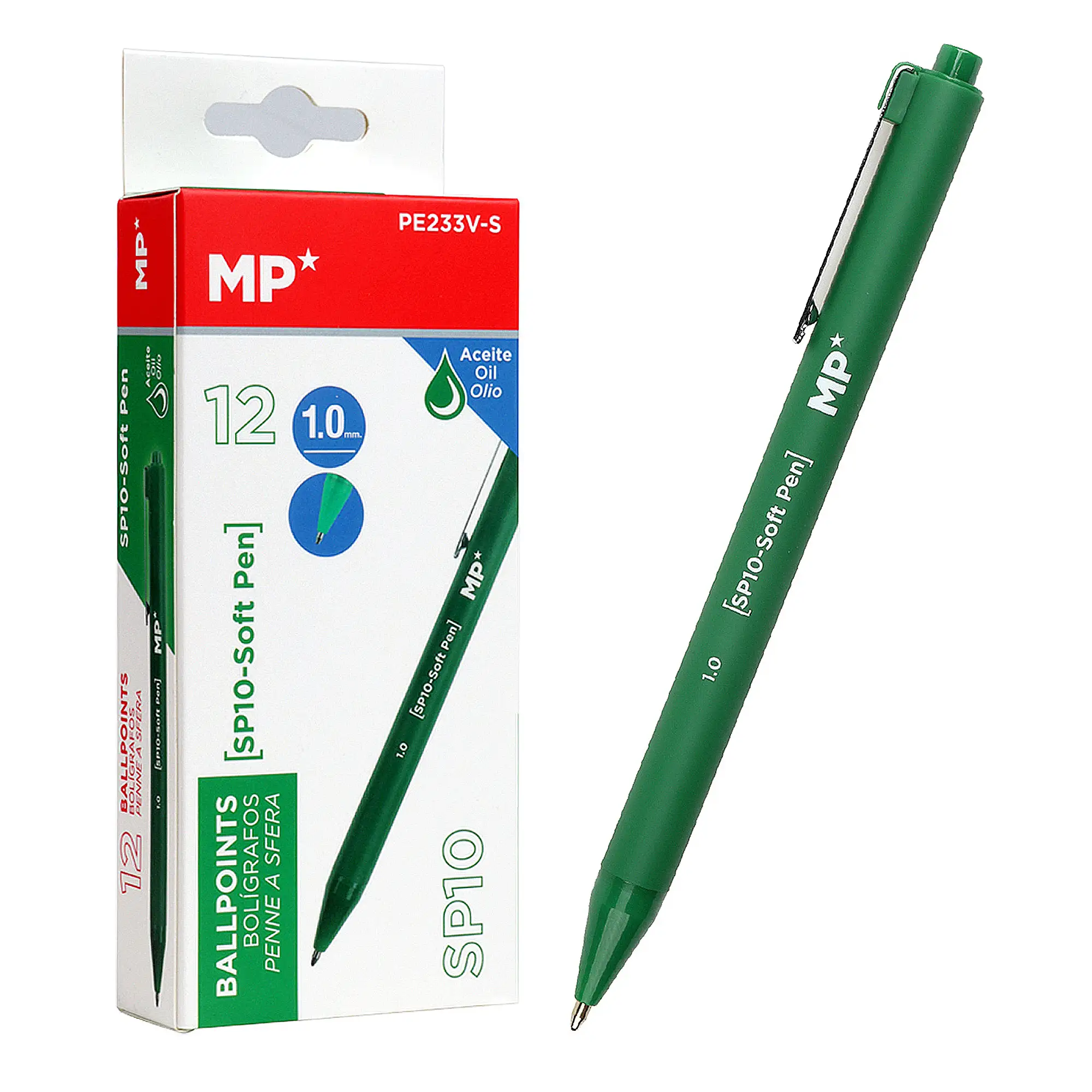 PACK 12 BOLÍGRAFOS TINTA ACEITE 1.0 mm VERDE