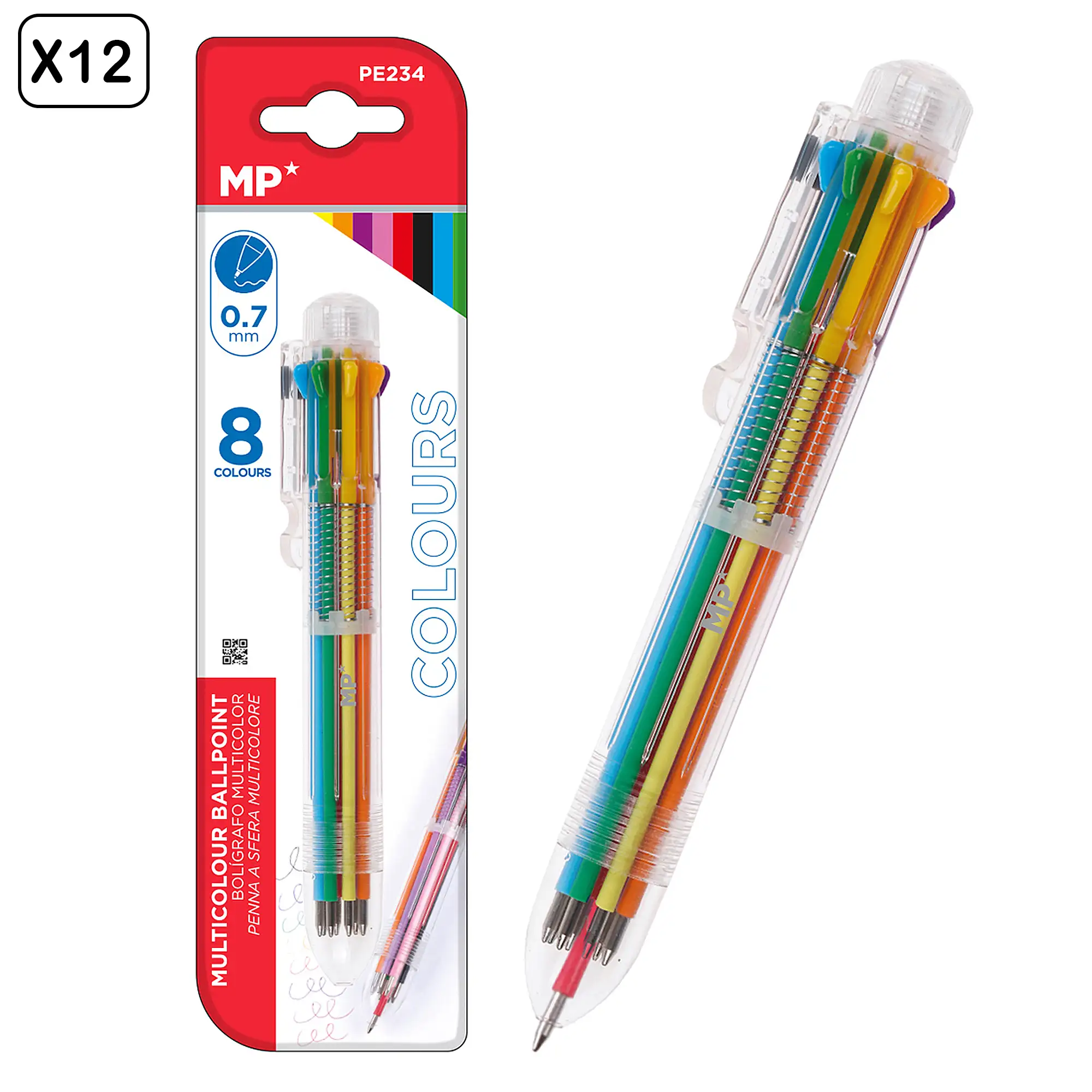 PACK 12 BOLÍGRAFOS 8 COLORES 07 mm