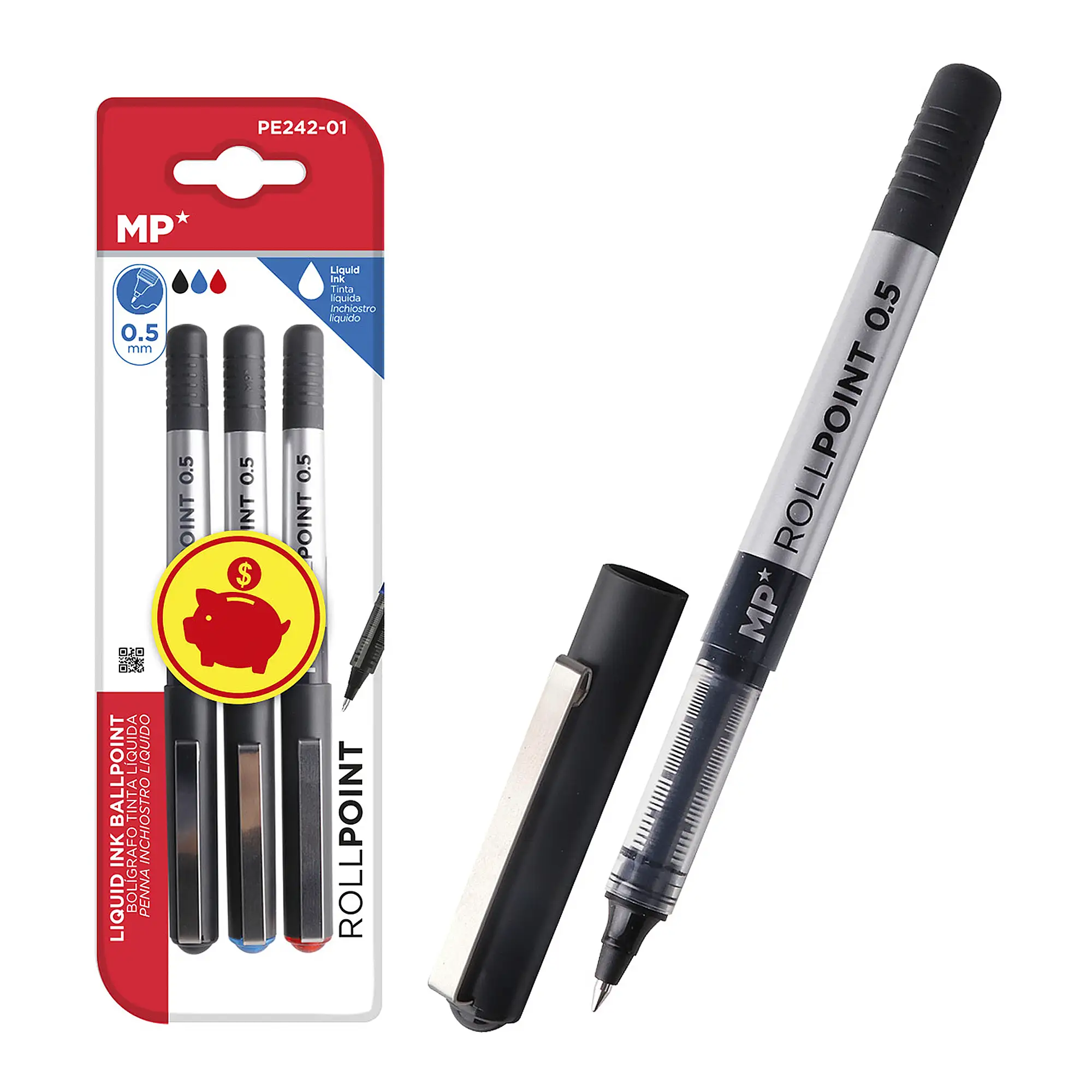 SET BOLÍGRAFOS G5 TINTA LÍQUIDA PUNTA BALL 3 Uds. Azul, negro y rojo.