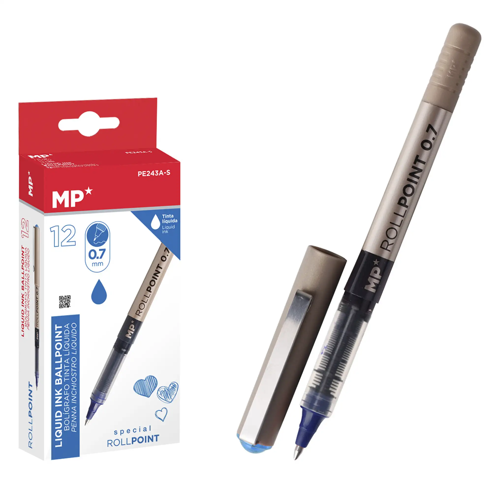 PACK 12 BOLÍGRAFOS TINTA LÍQUIDA PUNTA BALL AZUL