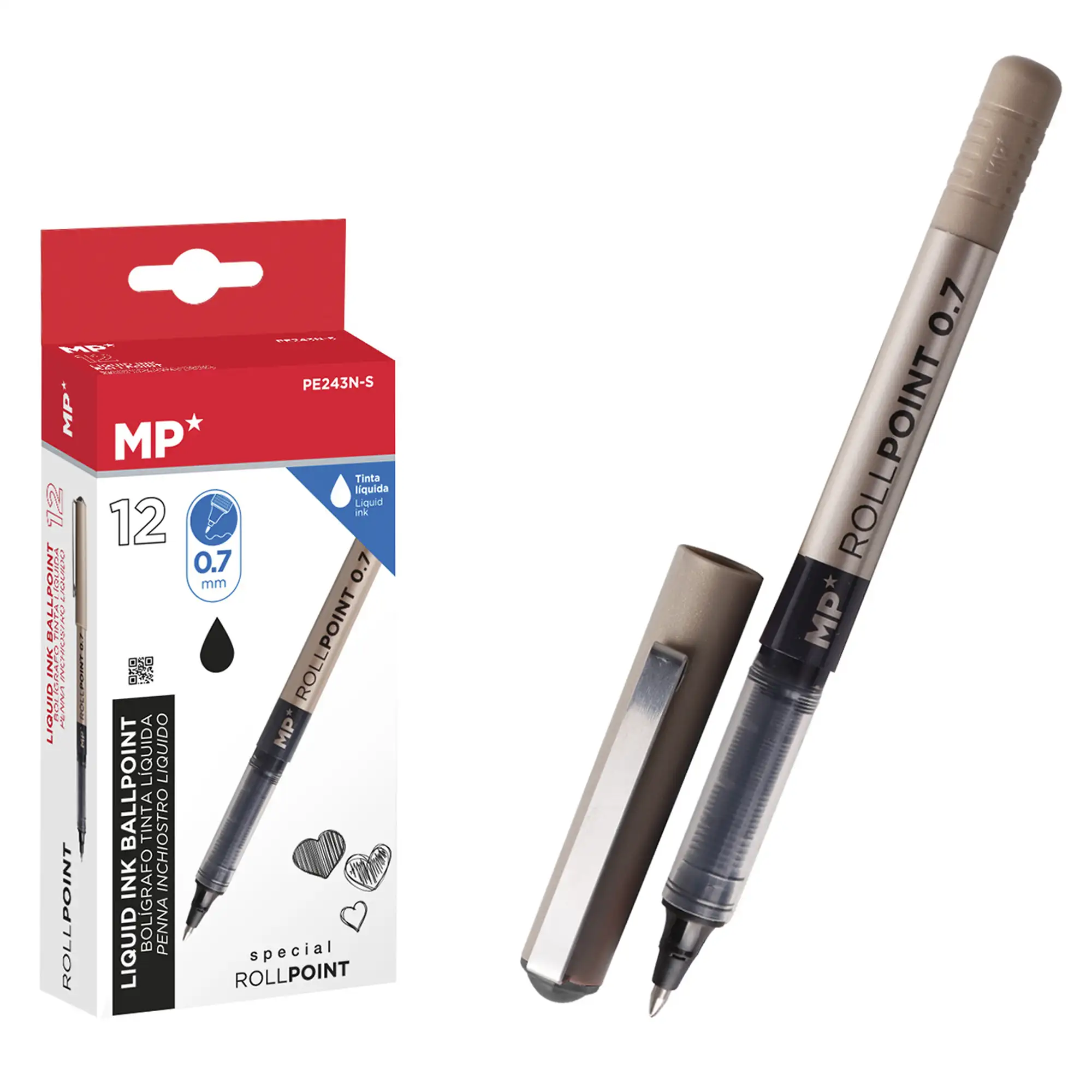 PACK 12 BOLÍGRAFOS TINTA LÍQUIDA PUNTA BALL NEGRO