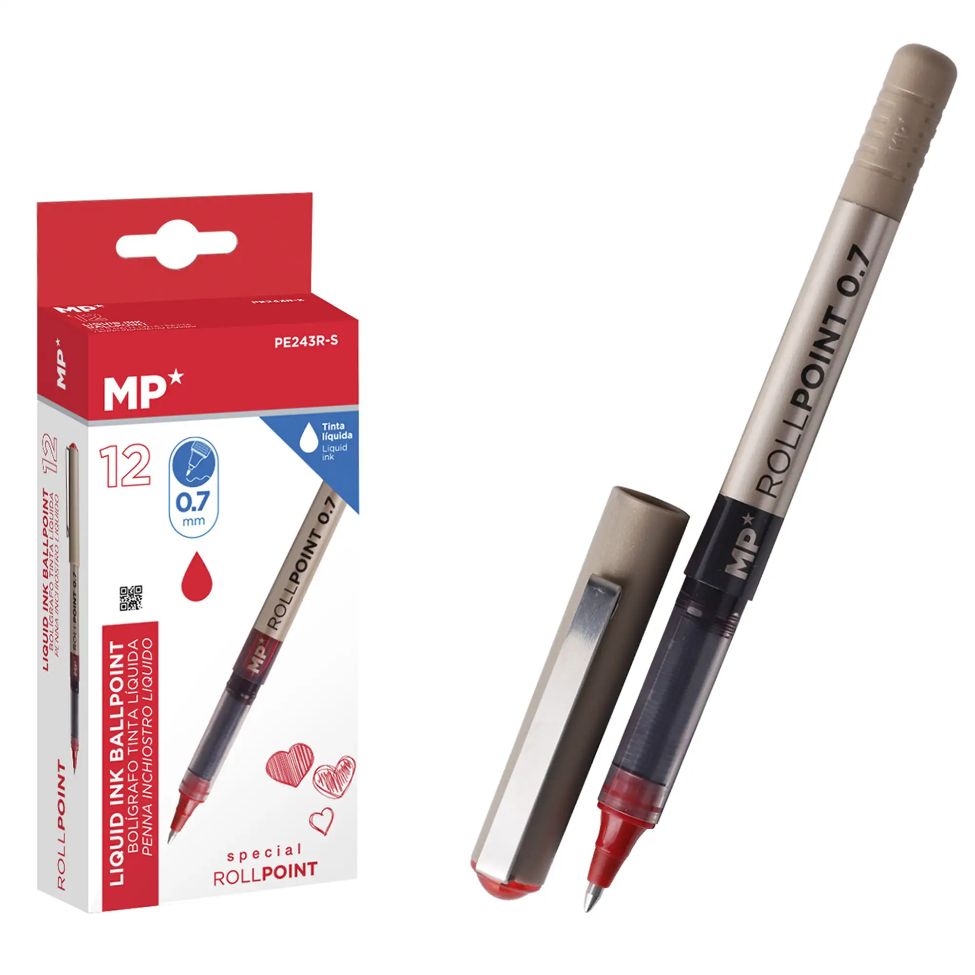 PACK 12 BOLÍGRAFOS TINTA LÍQUIDA PUNTA BALL ROJO