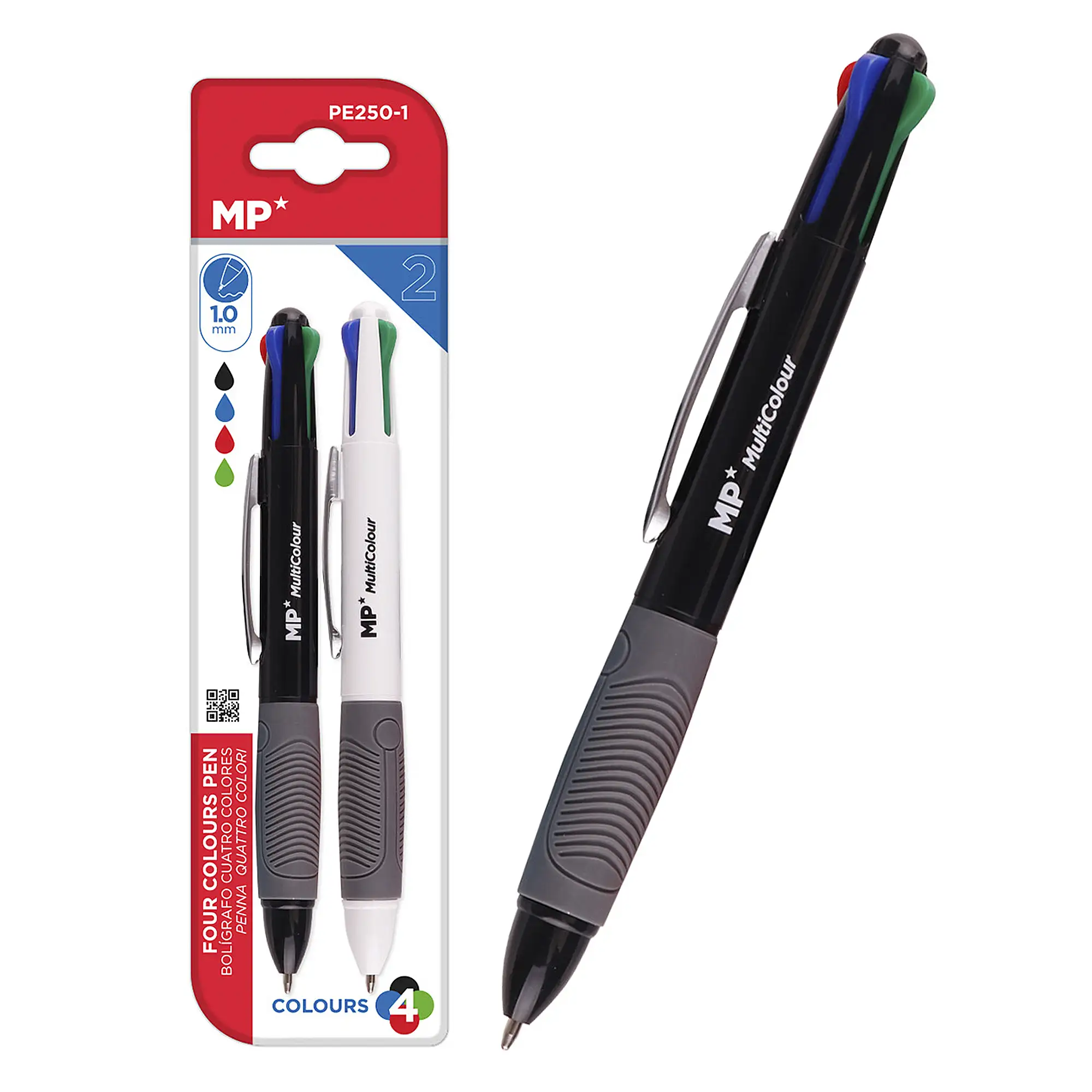 SET BOLÍGRAFO 4 COLORES 1.0 mm 2 Uds. Cuerpo negro o blanco.
