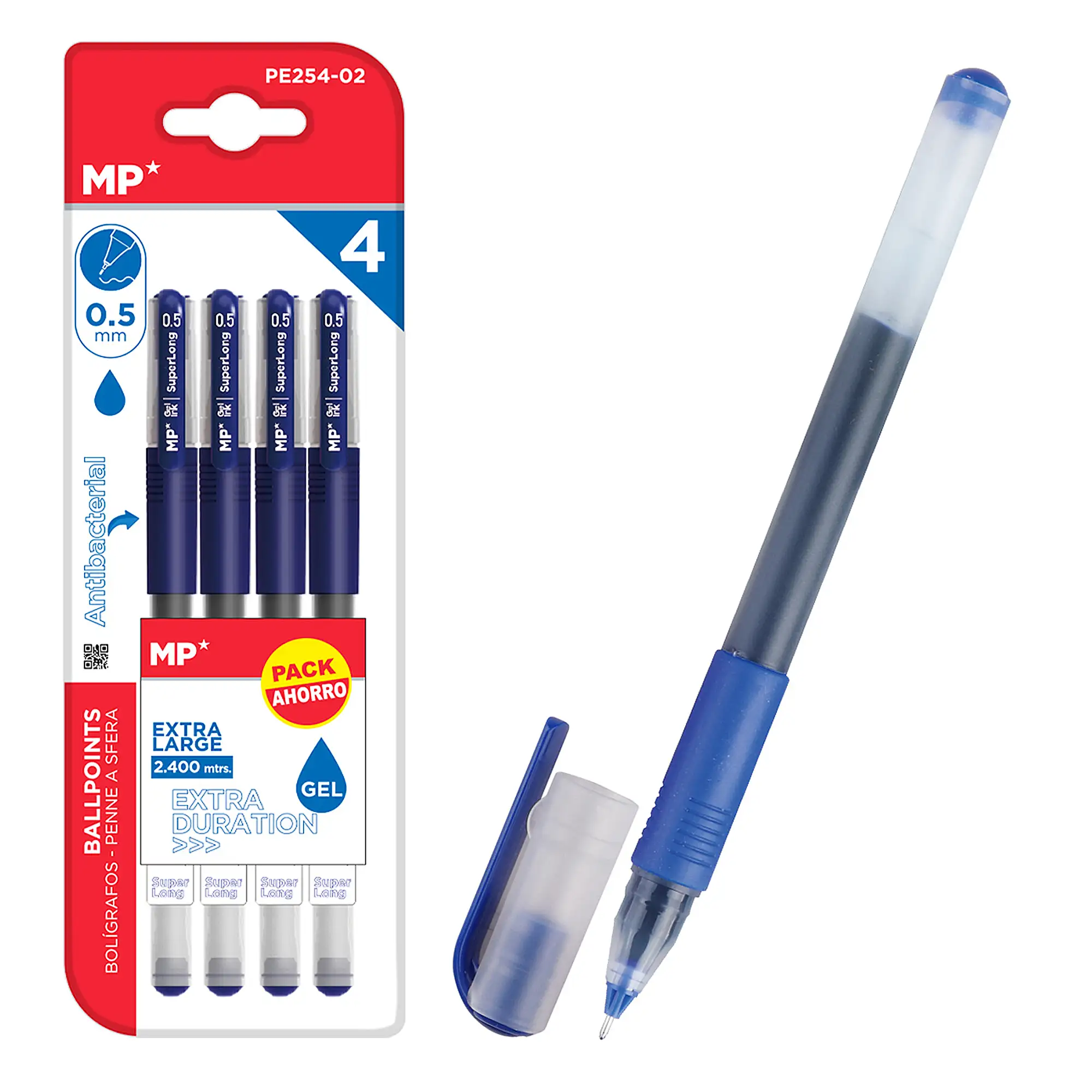 SET BOLÍGRAFOS TINTA GEL PUNTA 0.5 mm 4 Uds azules.