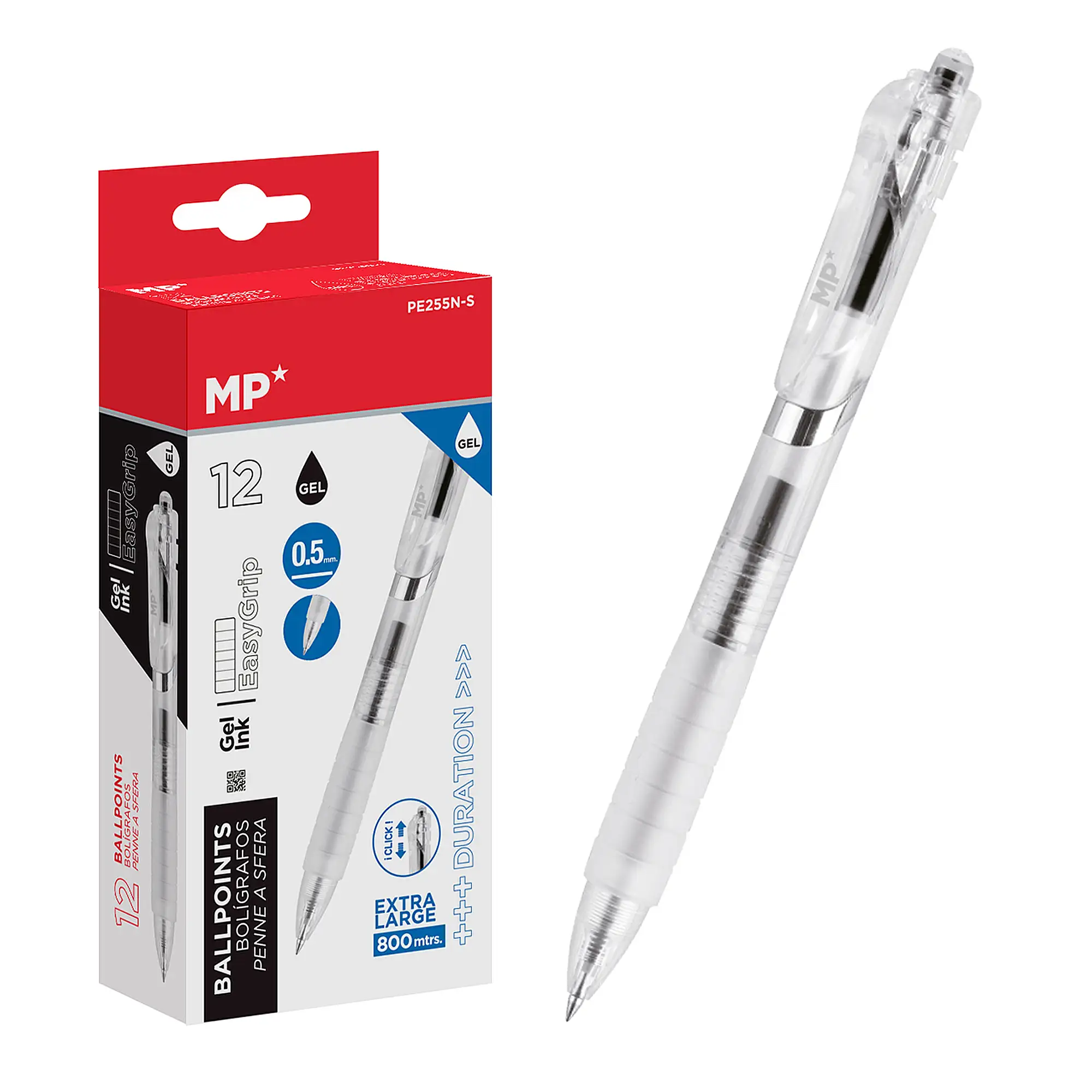 PACK 12 BOLÍGRAFOS TINTA GEL PUNTA 0.5 mm NEGRO