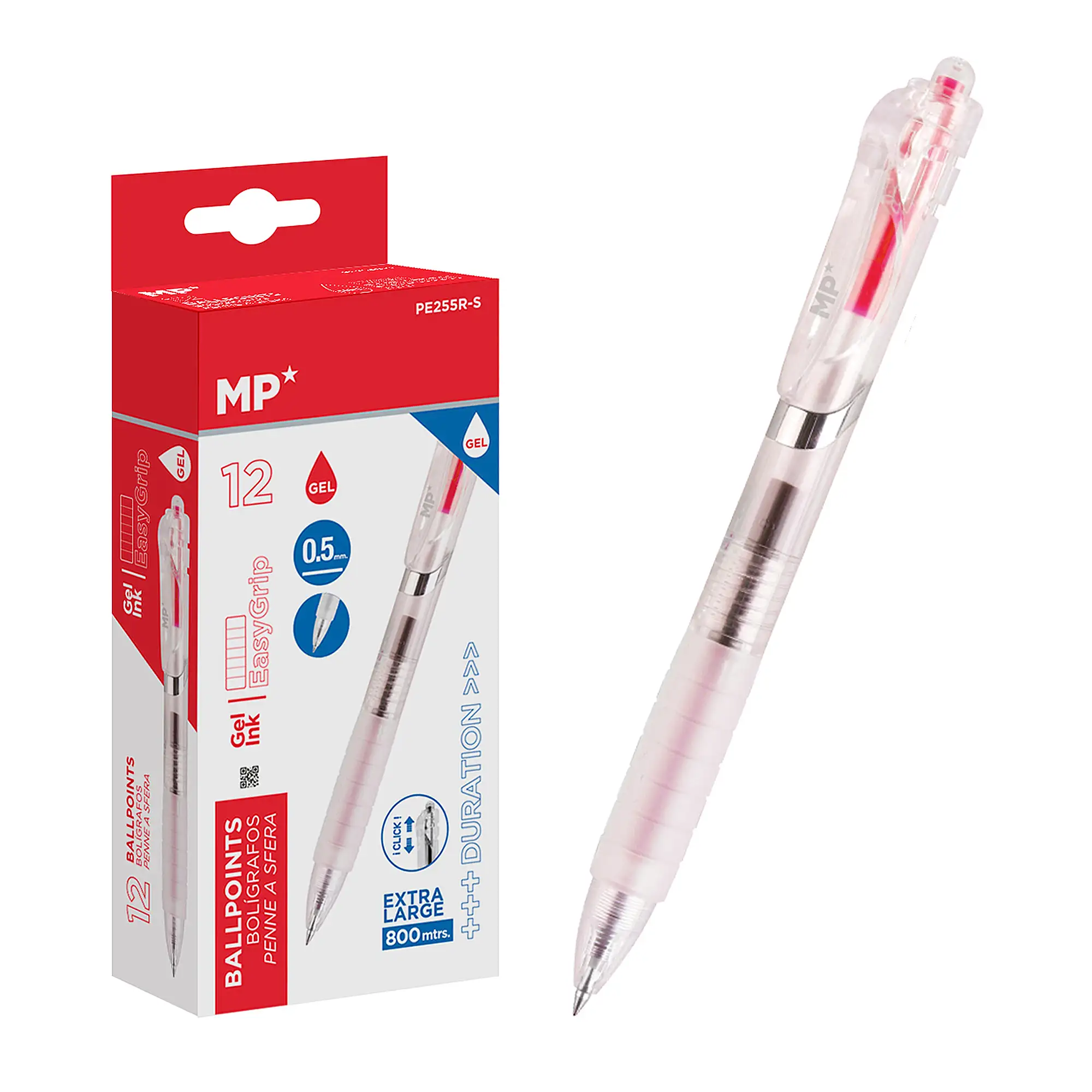 PACK 12 BOLÍGRAFOS TINTA GEL PUNTA 0.5 mm ROJO