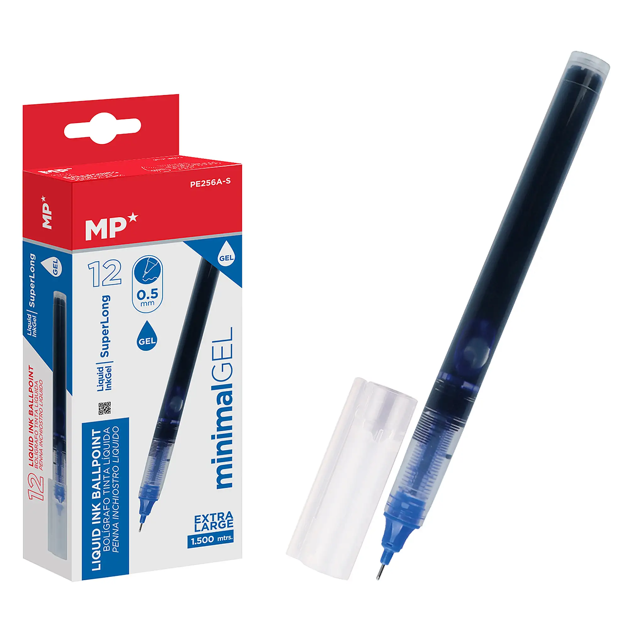 PACK 12 BOLÍGRAFOS TINTA LÍQUIDA PUNTA AGUJA 0.5 mm AZUL