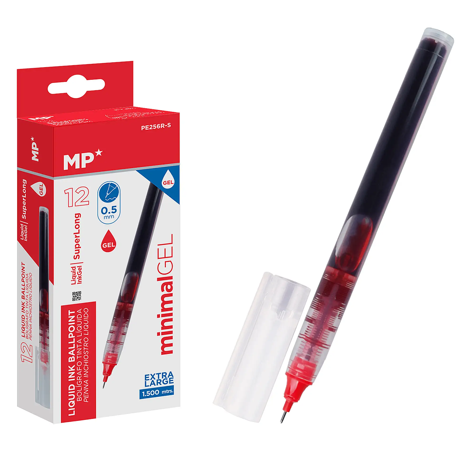 PACK 12 BOLÍGRAFOS TINTA LÍQUIDA PUNTA AGUJA 0.5 mm ROJO
